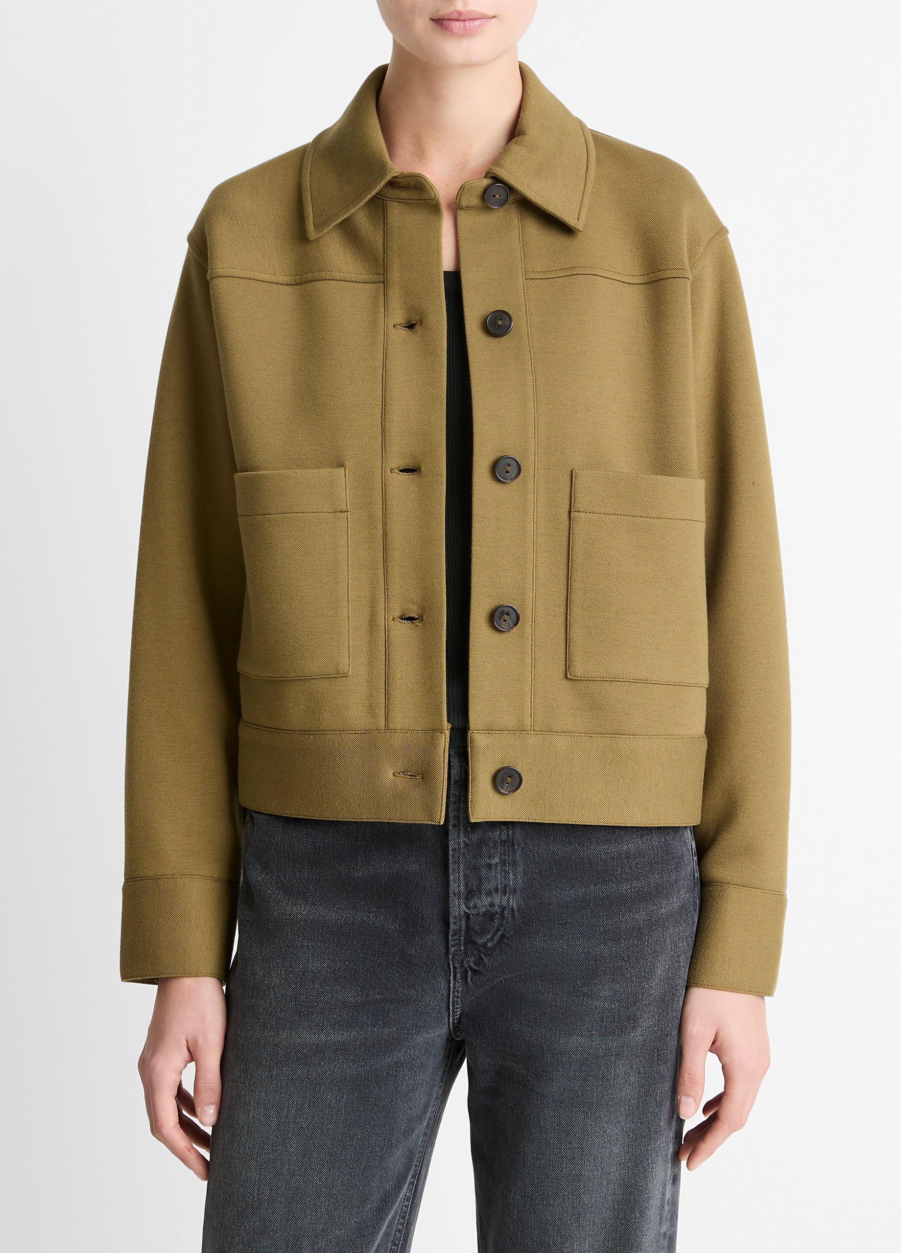 Women's Double-Face Cropped Jacket, Dark Olive Stone, Size XL Vince