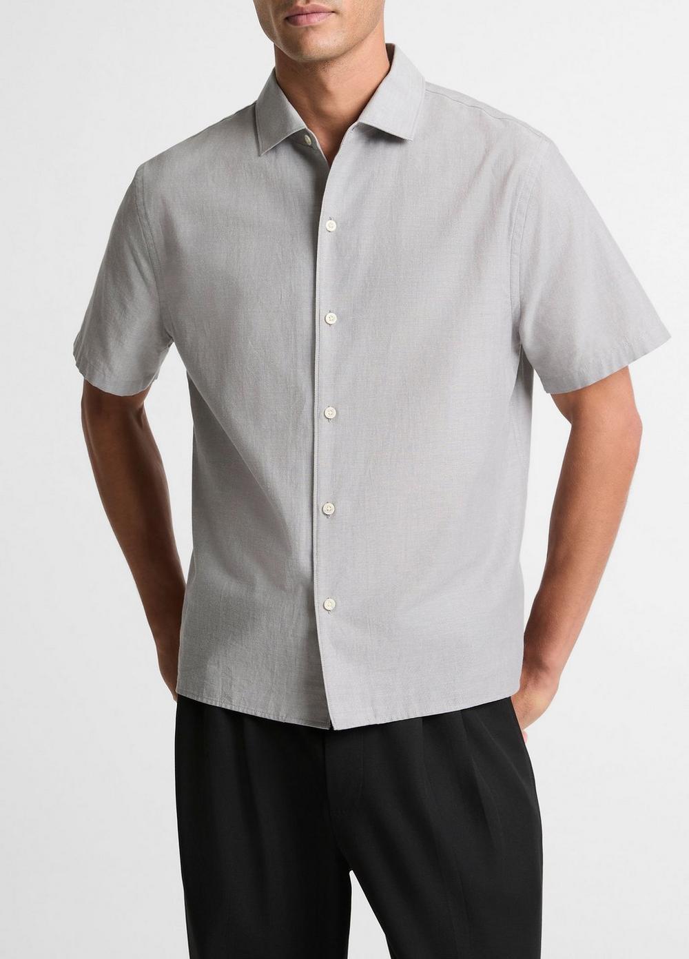 Men's Cotton Short-Sleeve Button-Front Shirt, Jet, Size XXL Vince
