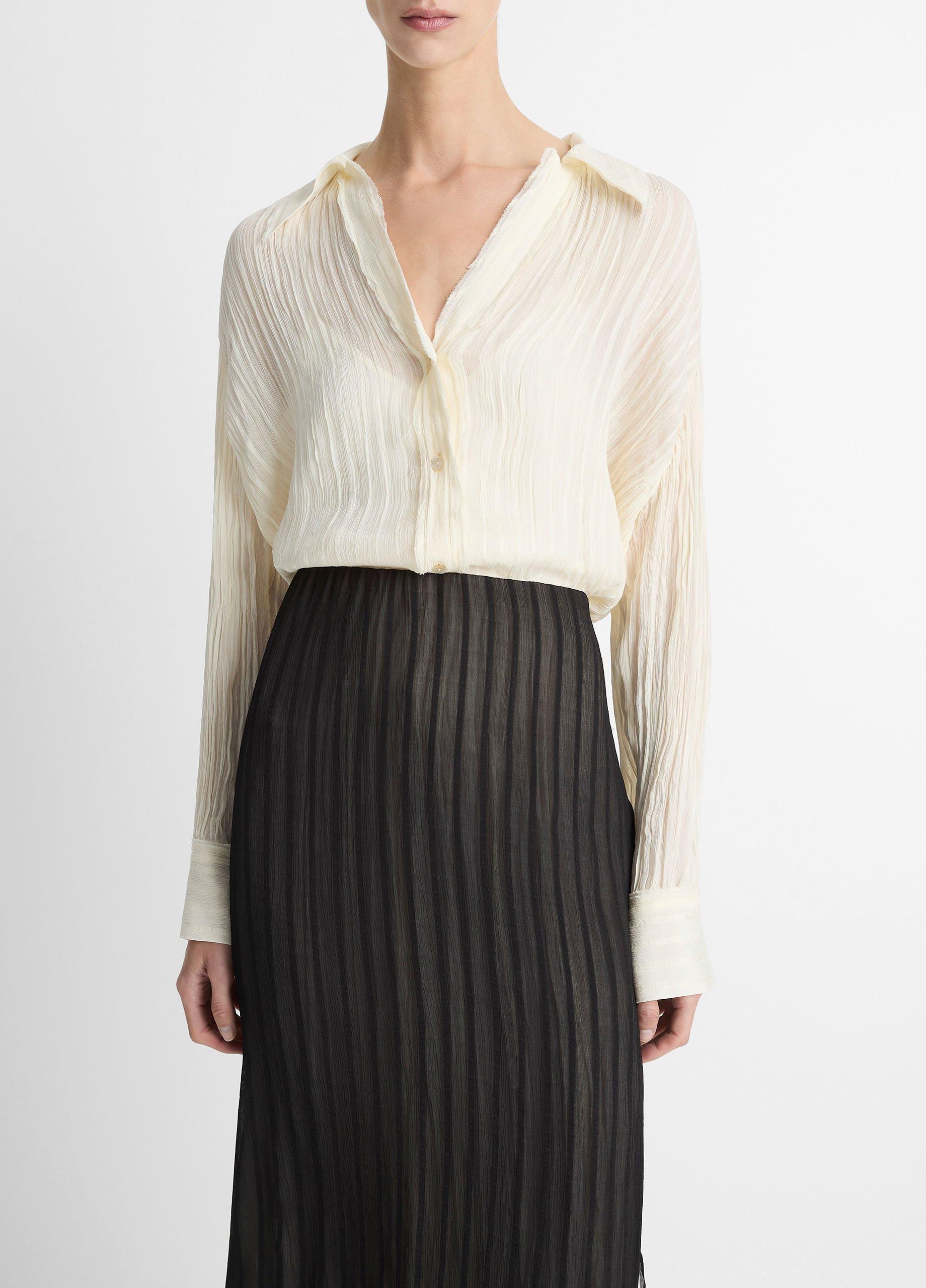 Women's Crushed Stripe Button-Front Shirt, Off White, Size M Vince