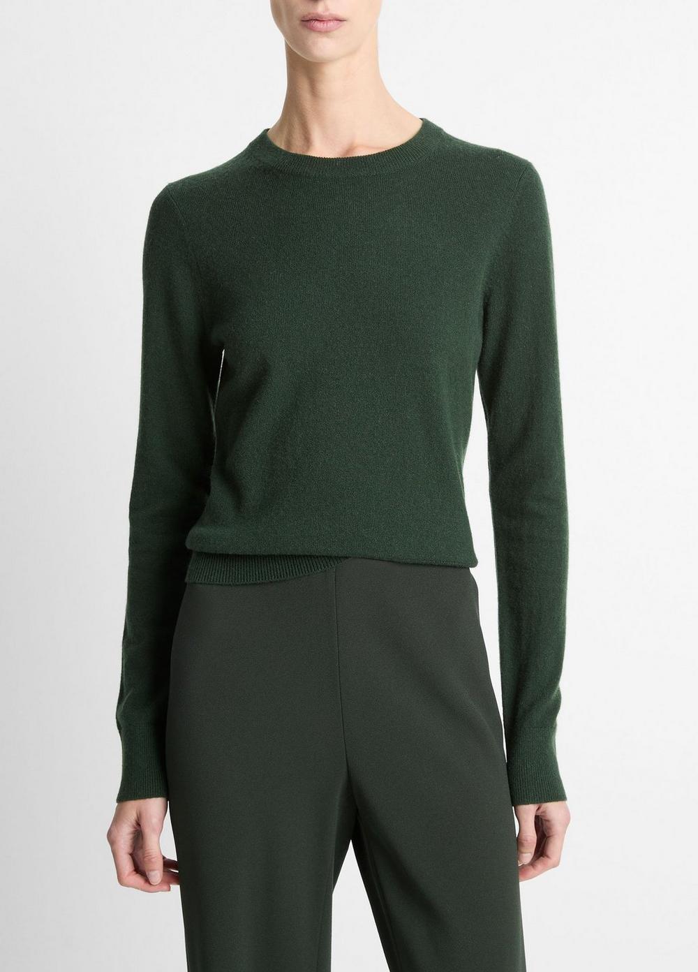 Women's Cashmere Crew Neck Sweater, Forest, Size XS Vince