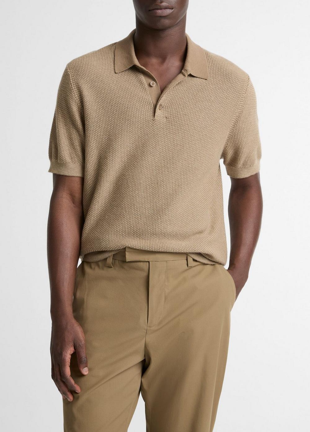Men's Geo-jacquard Wool-Blend Blend Polo Sweater, Teton/river Sand, Size M Vince