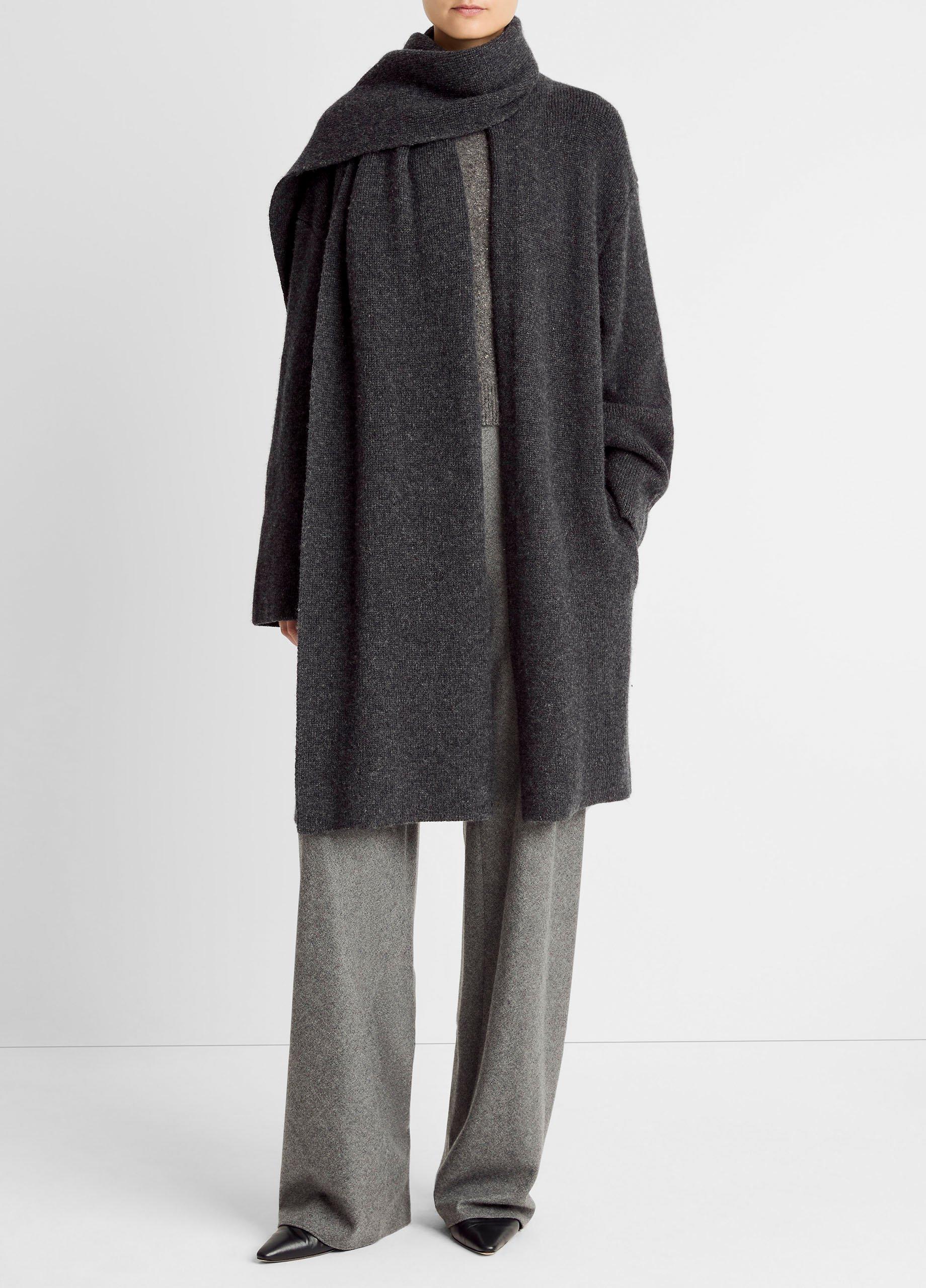 Women's Draped-scarf Wool-Blend Car Coat, Dark Heather Grey, Size L Vince