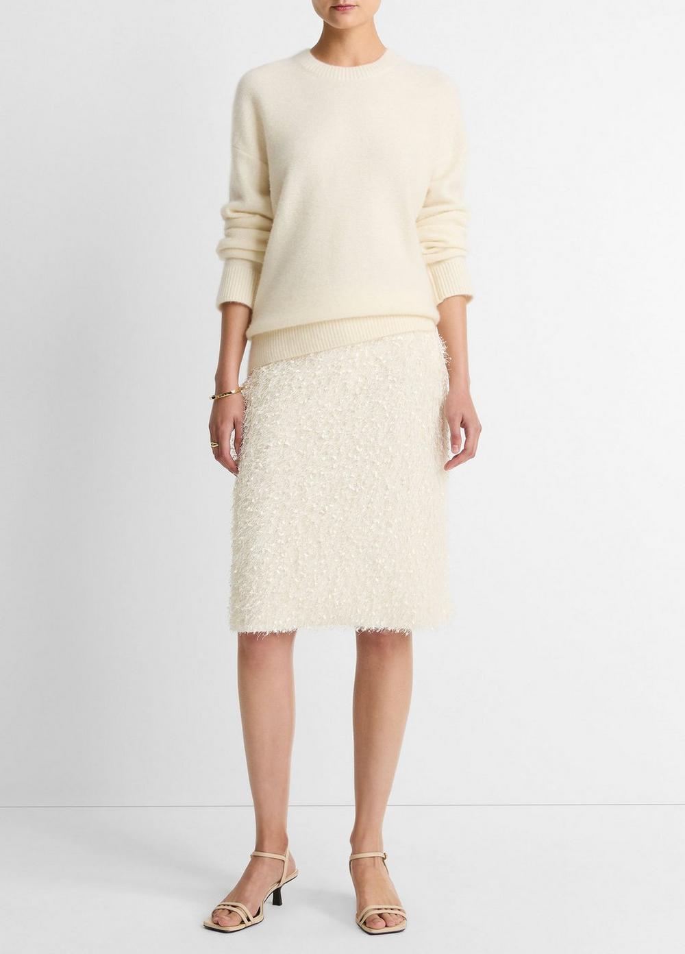 Women's Feathery-fringe Knee Skirt, Light Cream, Size 4 Vince