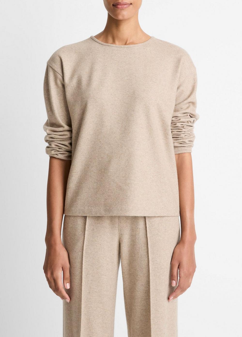 Women's Italian Wool-Blend Lounge Pullover, Heather Marzipan, Size XL Vince by Vince