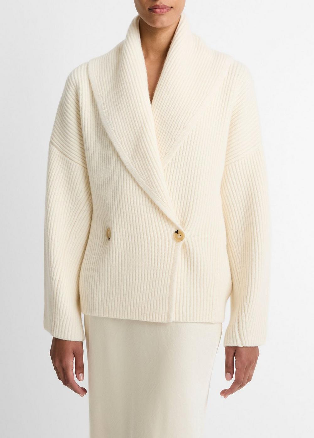 Women's Wool-Blend Draped Sweater Coat, Off White, Size L Vince