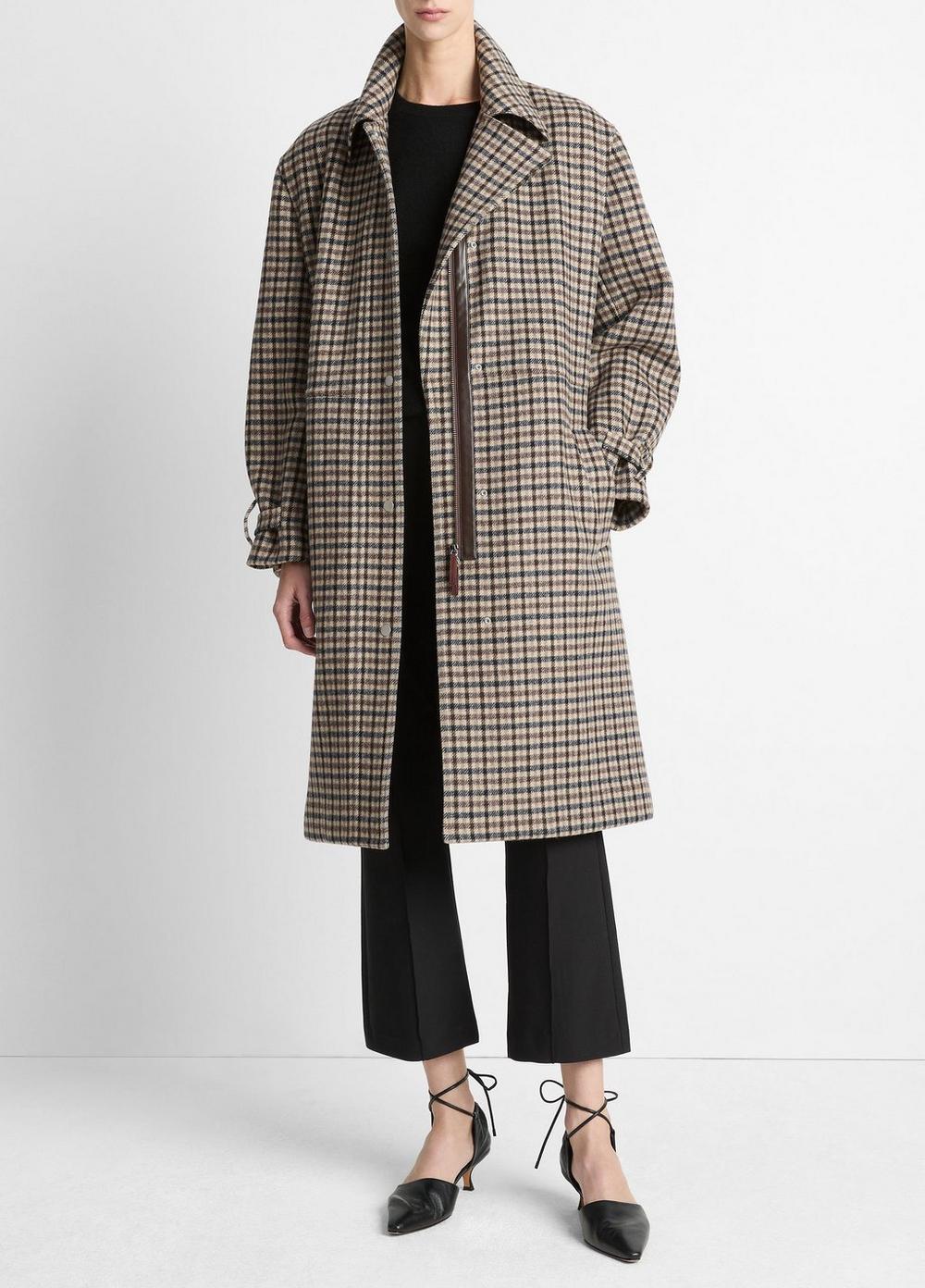 Women's Plaid Car Coat, Multi Check, Size XS Vince