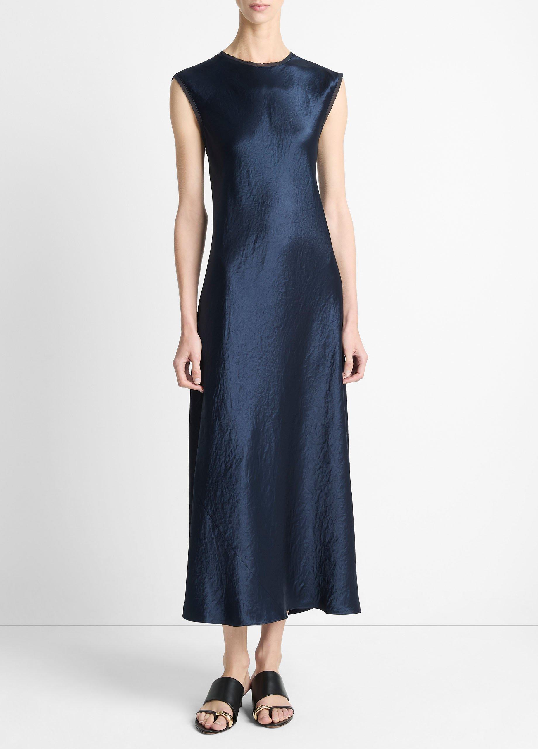 Women's Satin Cap-Sleeve Slip Dress, Coastal Blue, Size XL Vince