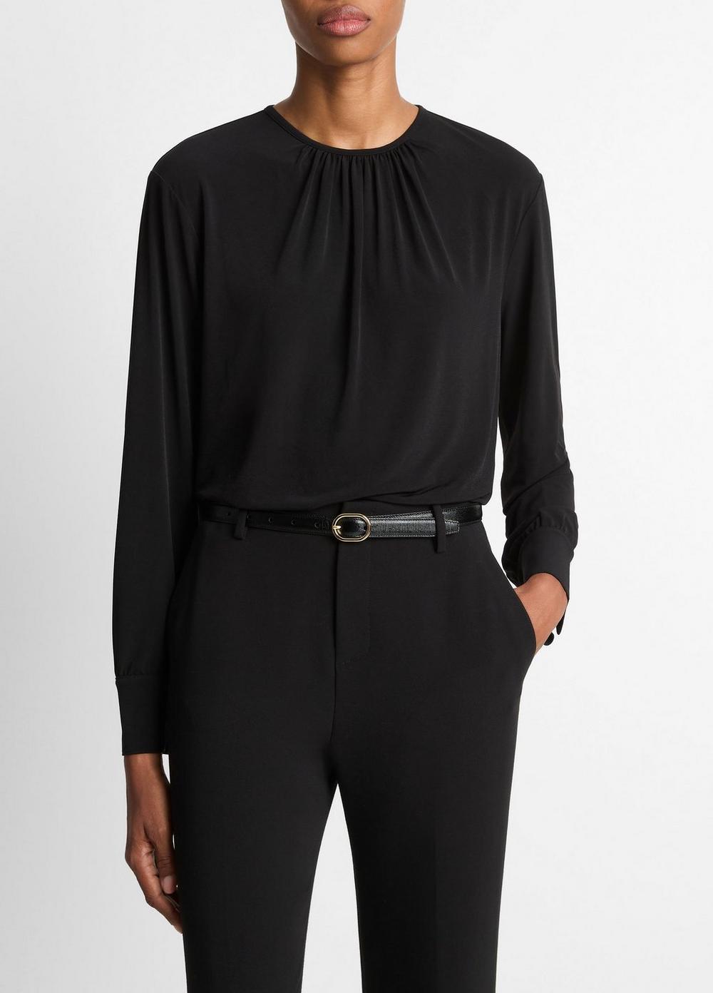 Women's Matte Jersey Gathered Blouse, Black, Size S Vince