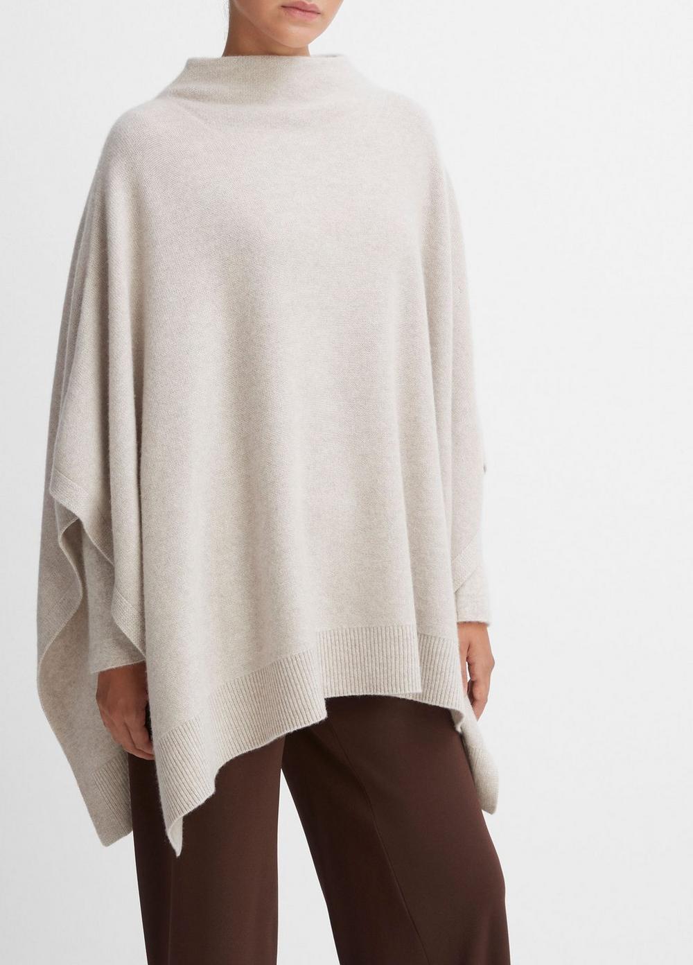 Women's Merino Wool-Cashmere Funnel-Neck Poncho, Heather Marble Vince