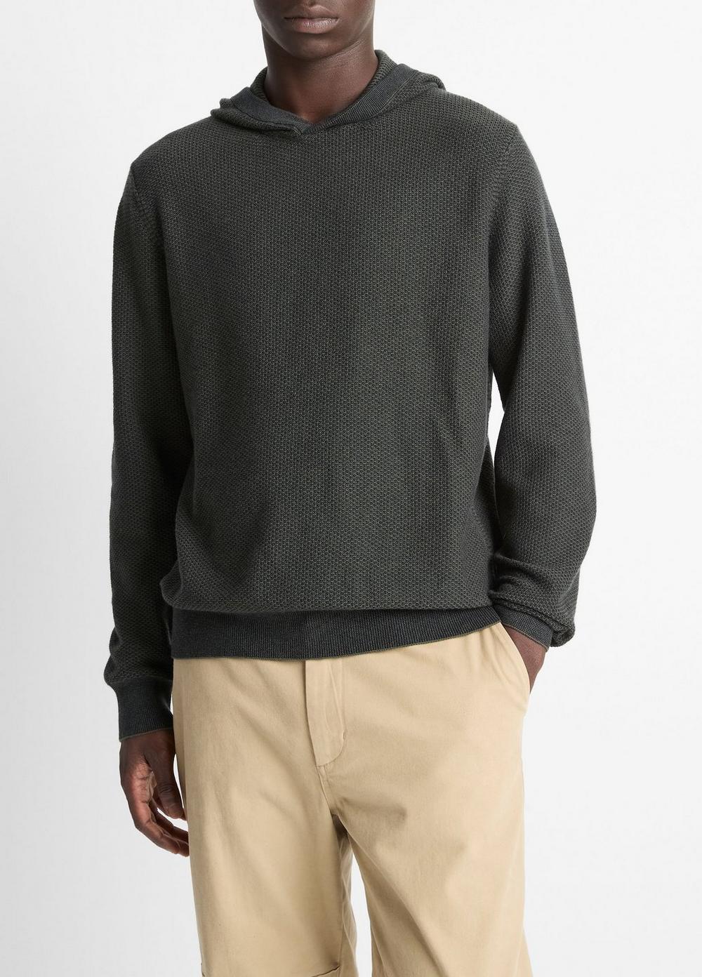 Men's Geo-jacquard Wool-Blend Sweater Hoodie, Driver Green/coastal Blue, Size L Vince