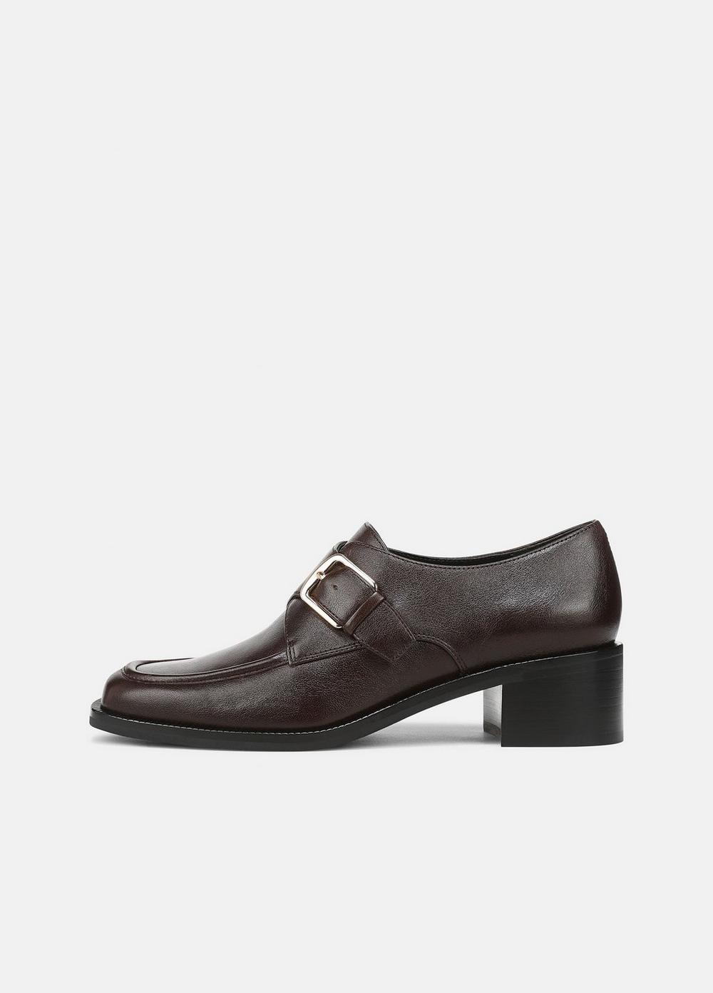 Women's Lennox Leather Heeled Monk-strap Loafer, Ganache, Size 5.5 Vince