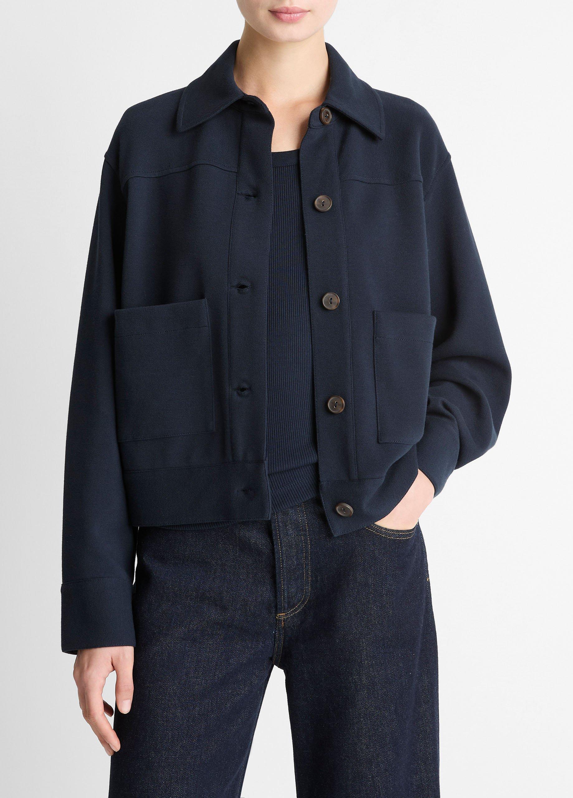 Women's Double-Face Cropped Jacket, Coastal Blue, Size XL Vince