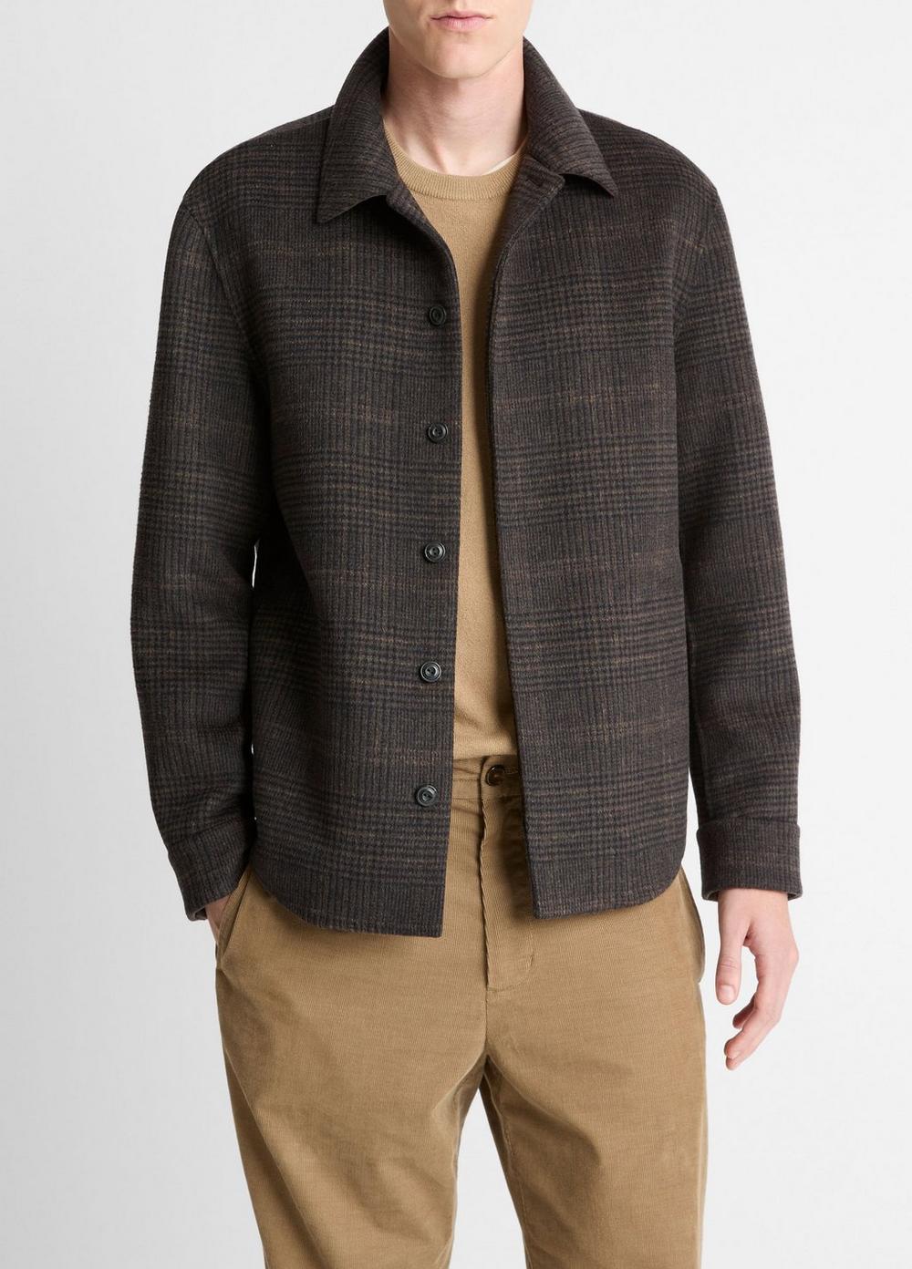 Men's Plaid Splittable Wool-Blend Shirt Jacket, Dark Mission, Size L Vince
