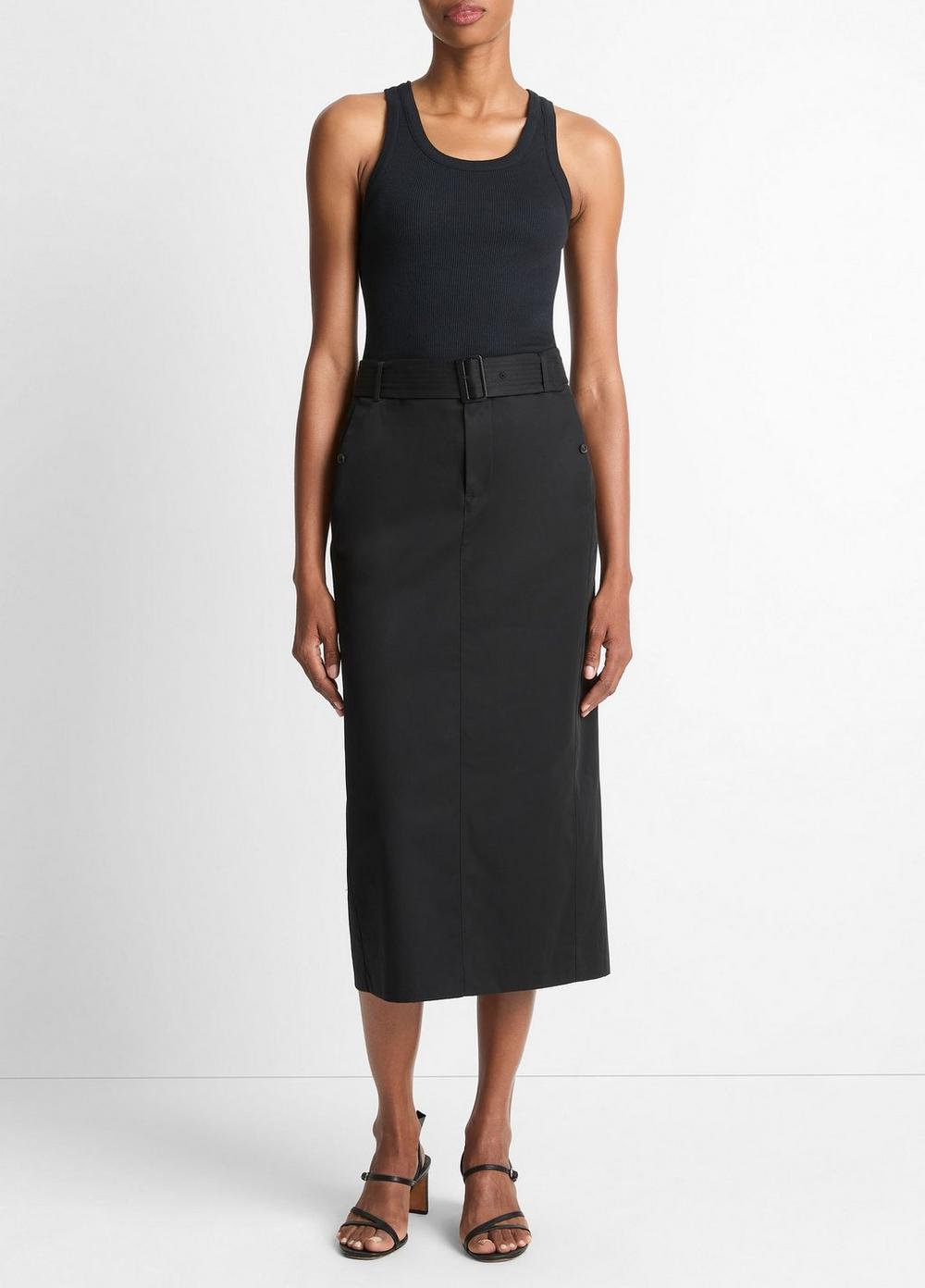 Women's Cotton Trench Pencil Skirt, Black, Size 2 Vince