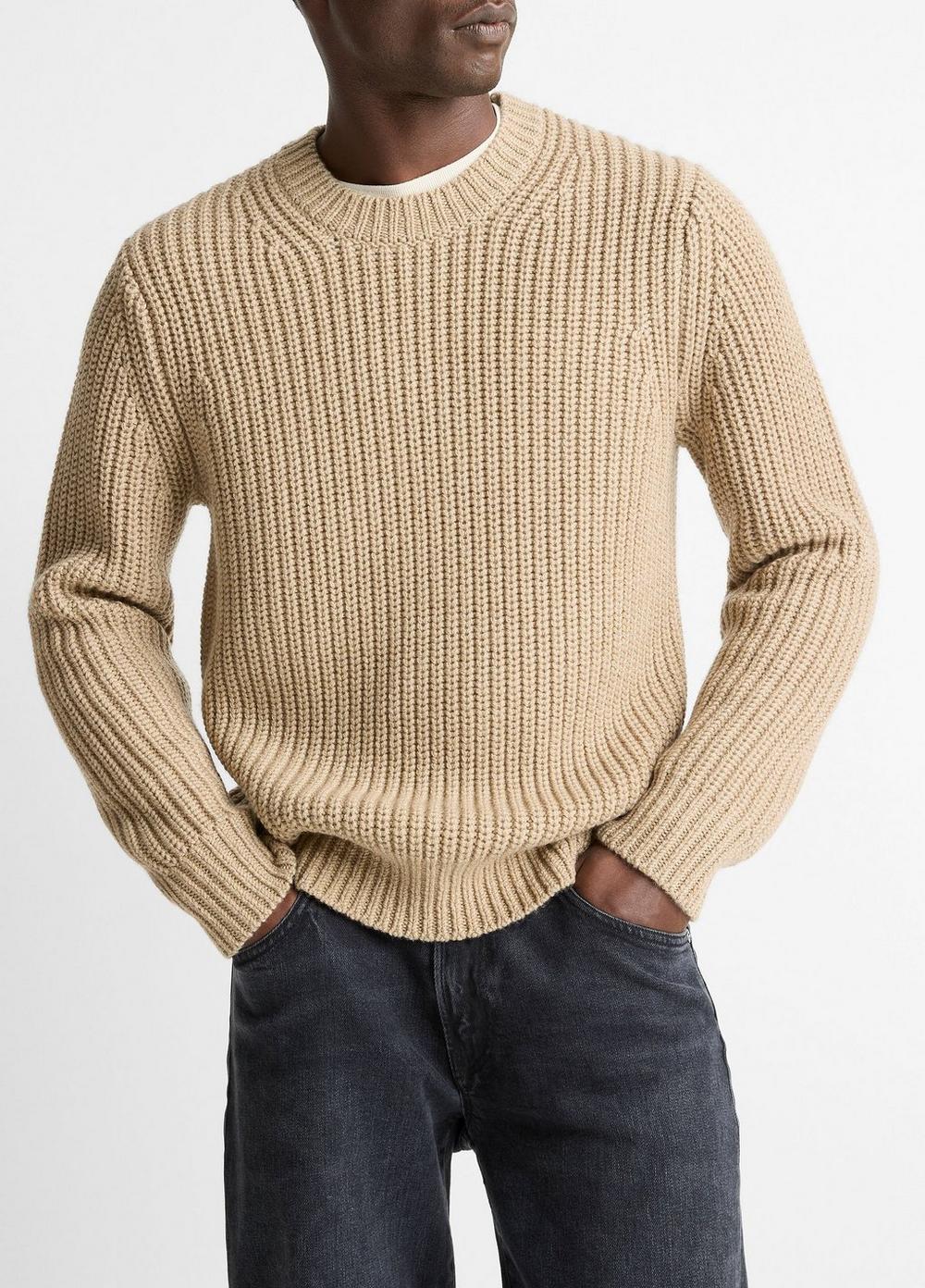 Men's Utility Shaker Merino Wool Sweater, Heather River Sand, Size XXL Vince