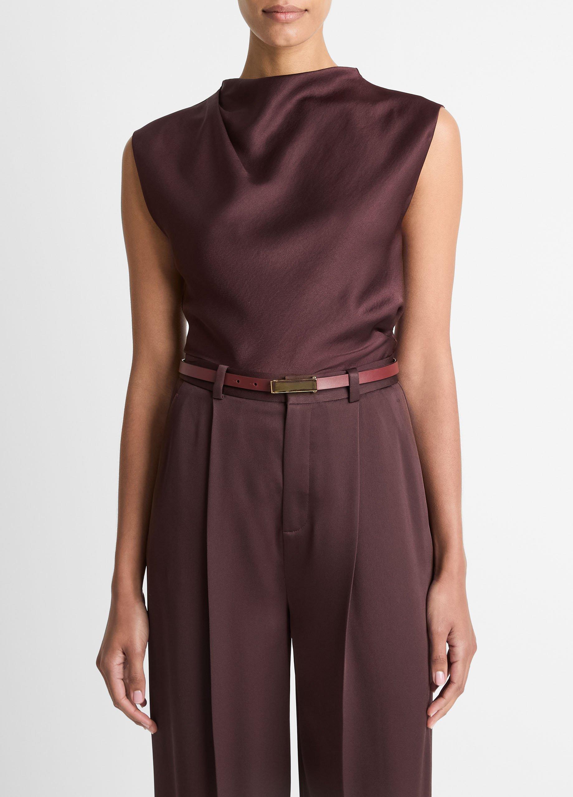 Women's Satin Draped Cowl-Neck Top, Fig, Size L Vince