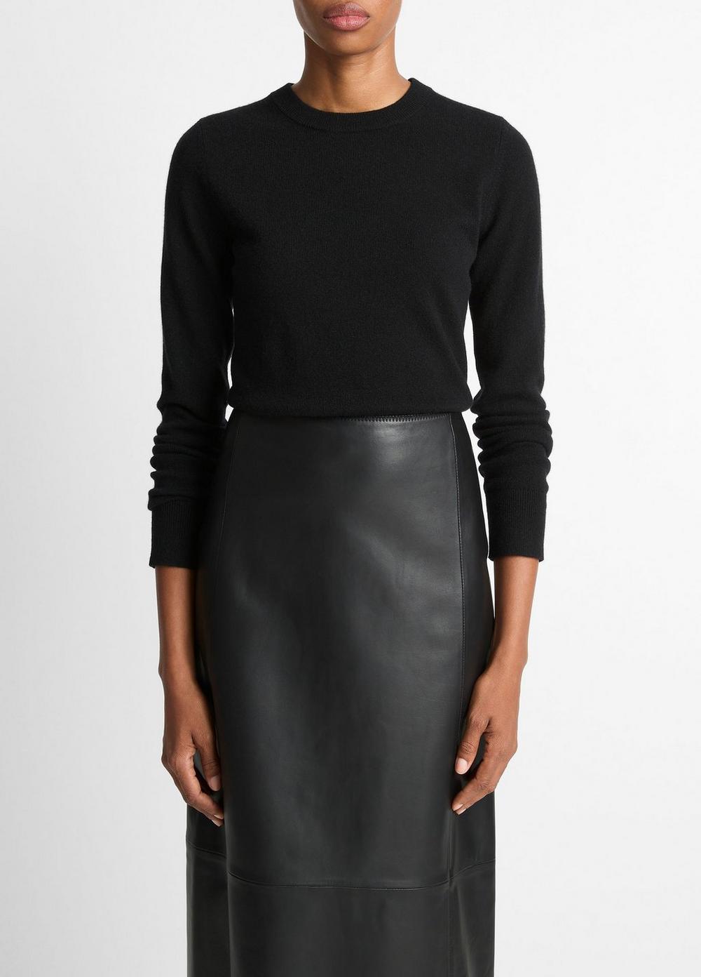 Women's Cashmere Crew Neck Sweater, Black, Size S Vince