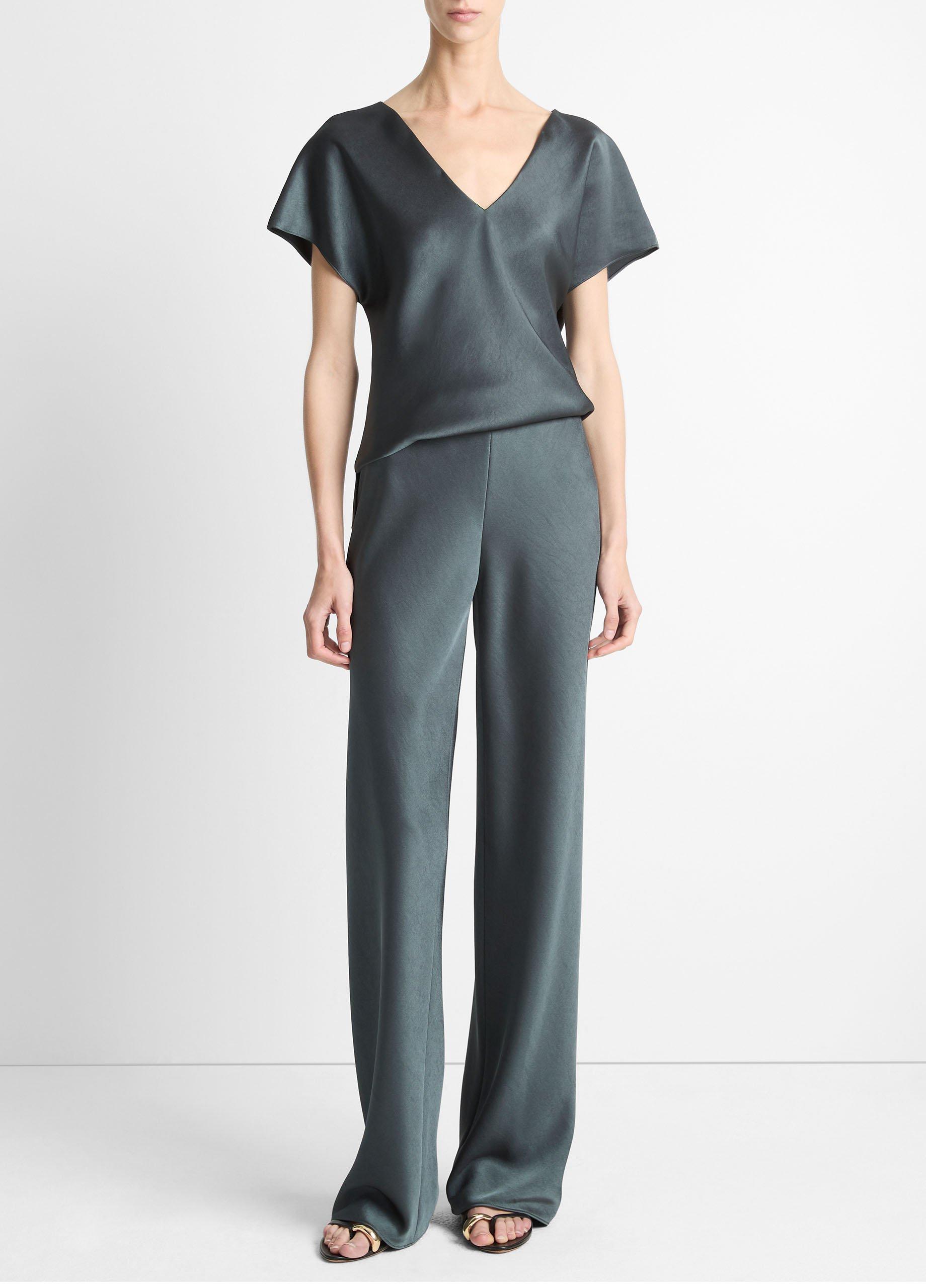 Women's Colette High-Rise Fluid Satin Bias Pant, Malachite, Size XL Vince by Vince