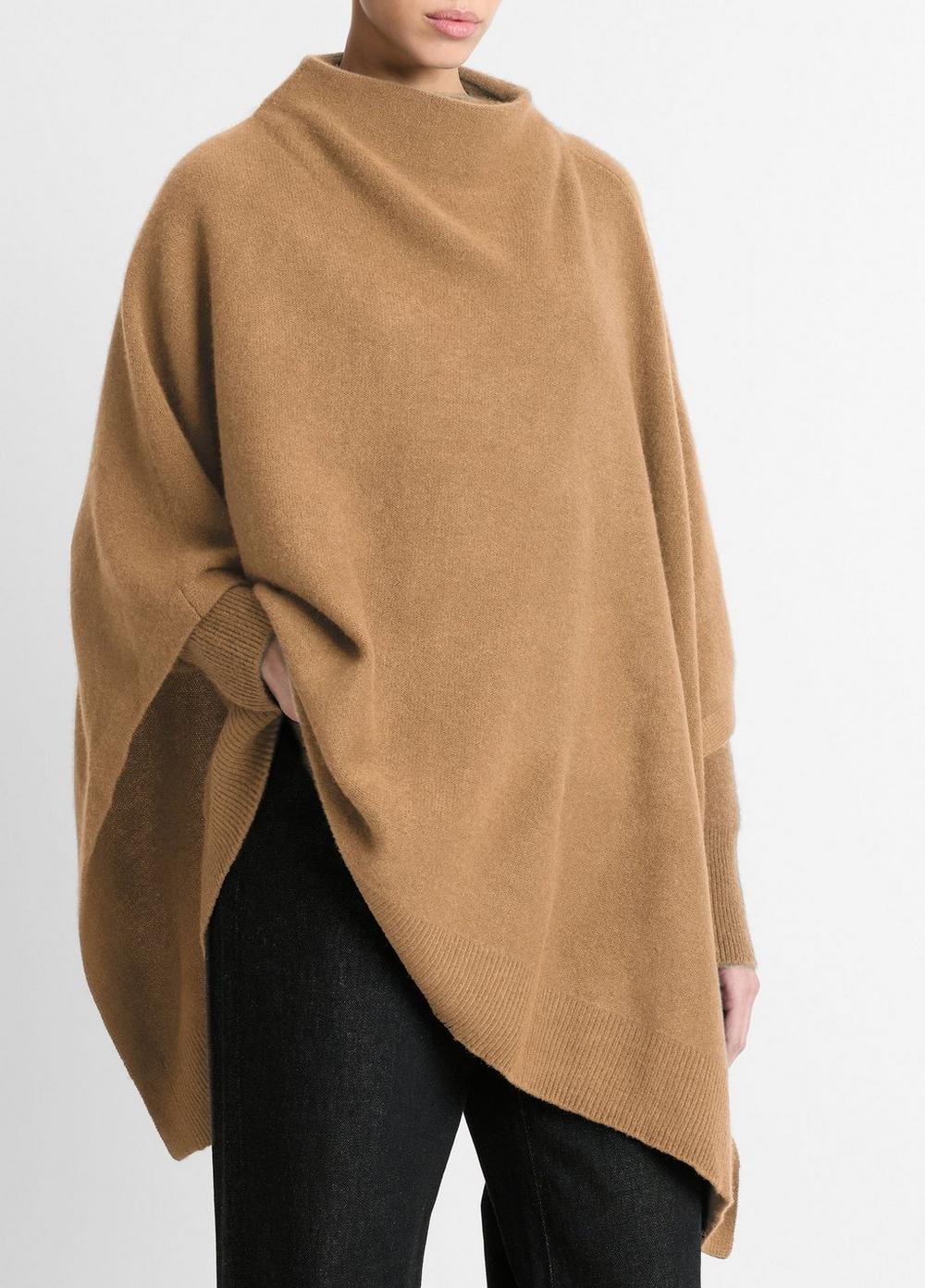 Women's Merino Wool-Cashmere Funnel-Neck Poncho, Biscotti Vince by Vince
