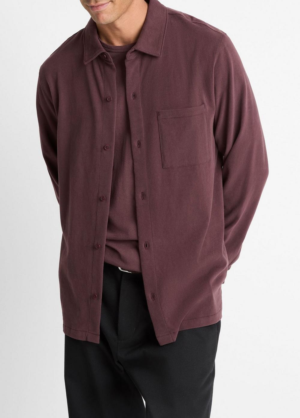 Men's Sueded Cotton Jersey Button-Front Shirt, Port, Size L Vince