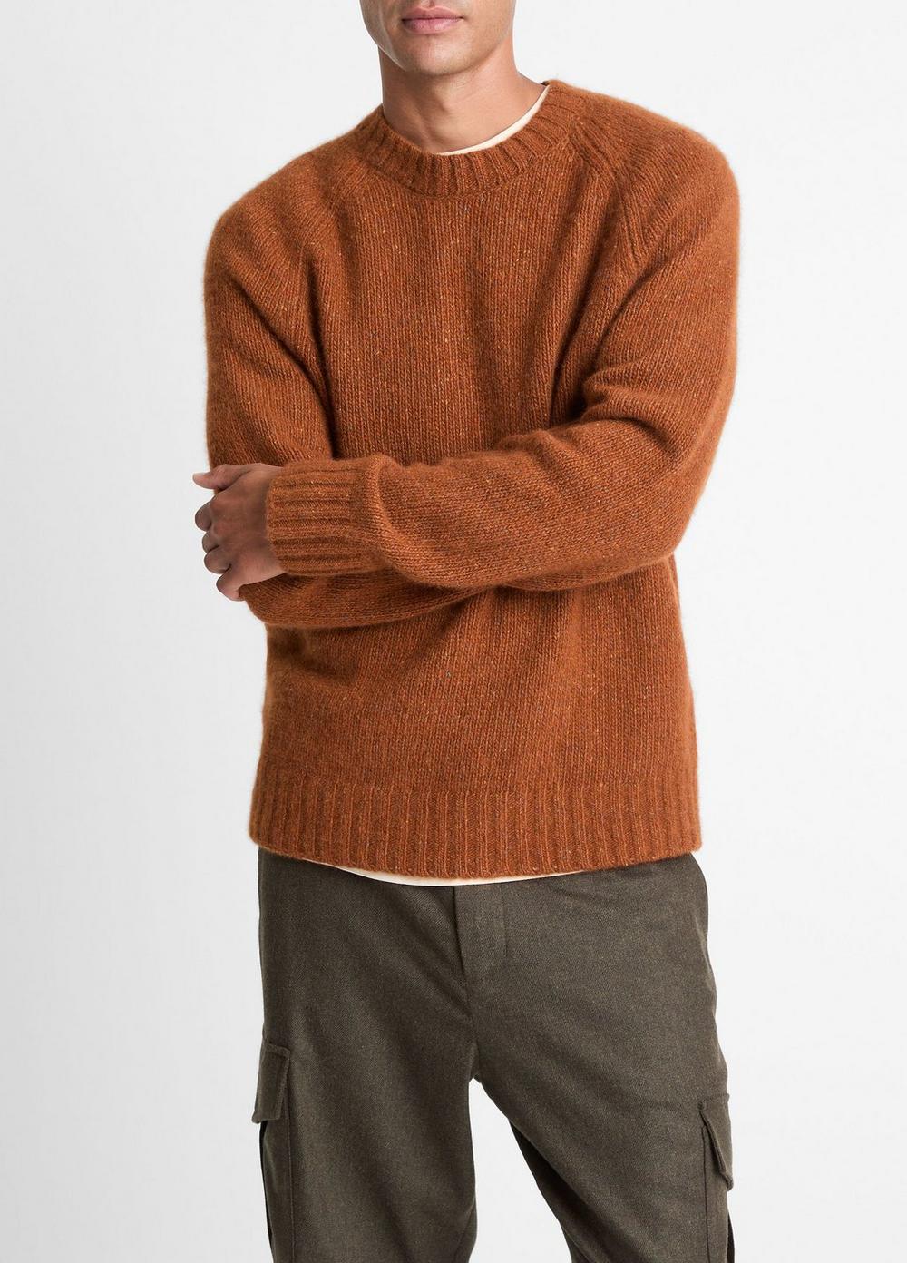 Men's Donegal Cashmere Raglan-Sleeve Sweater, Dark Burnt Orange, Size L Vince