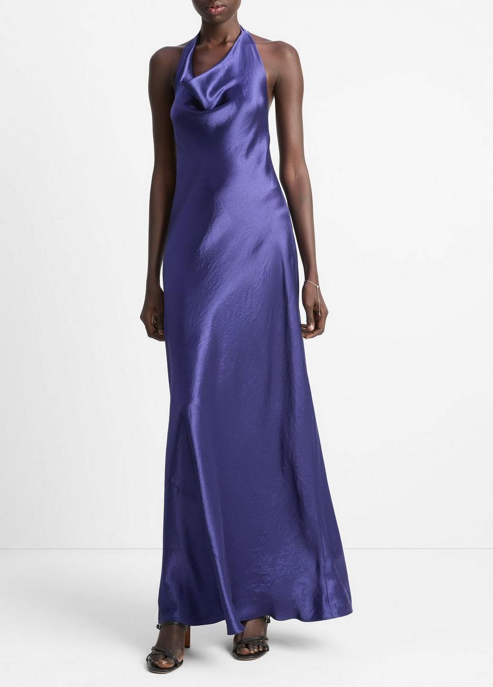 Women's Satin Cowl-Neck Maxi Dress, Deep Iris, Size S Vince