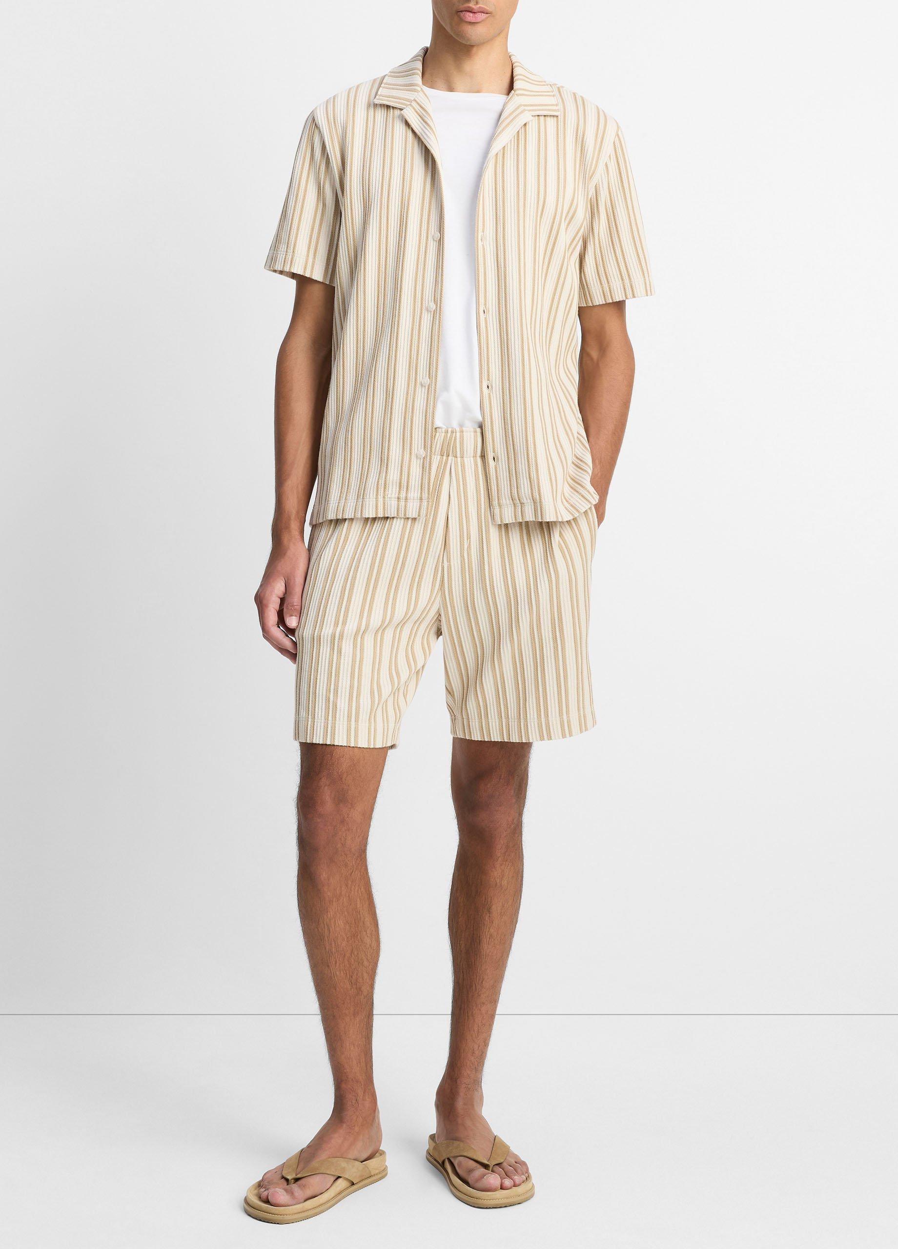 Men's Jacquard-Stripe Cotton-Blend Short, Terrapin Combo, Size XS Vince