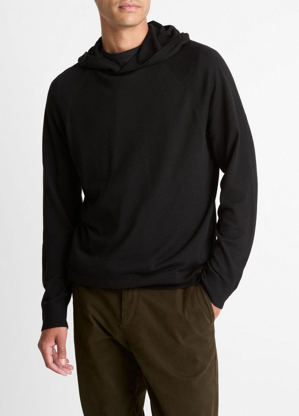 Men's Featherweight Merino Wool-Cashmere Hoodie, Black, Size M Vince