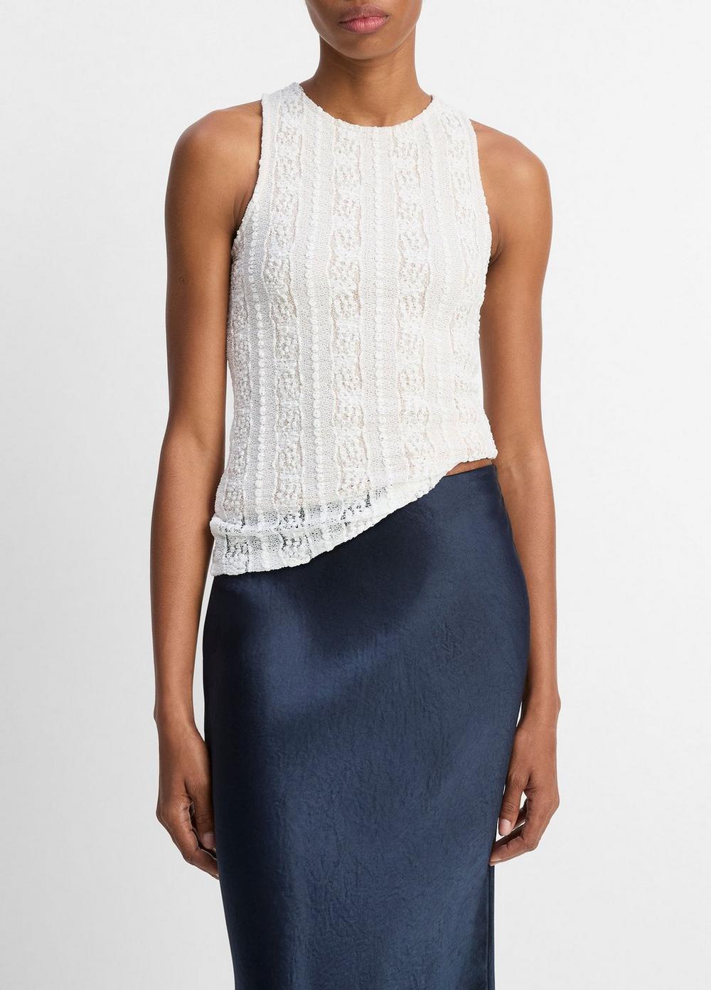 Women's Smocked Lace Shell, Off White, Size XXS Vince
