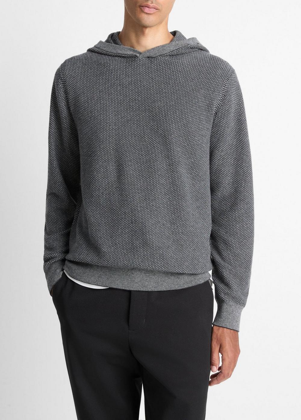 Men's Geo-jacquard Wool-Blend Sweater Hoodie, Heather Black/heather Grey, Size S Vince