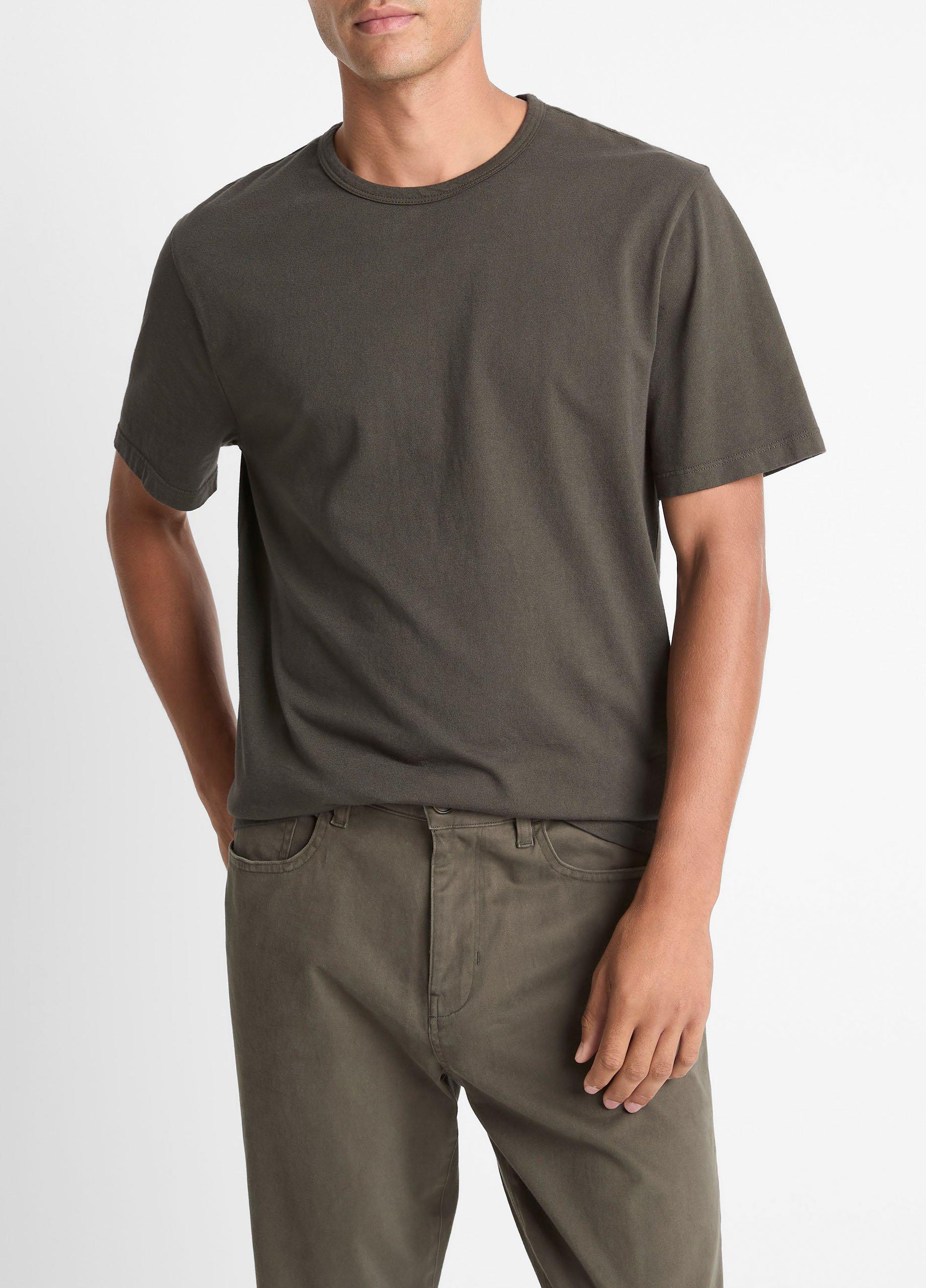 Men's Garment Dye Cotton T-Shirt, Washed Dark Leaf, Size M Vince