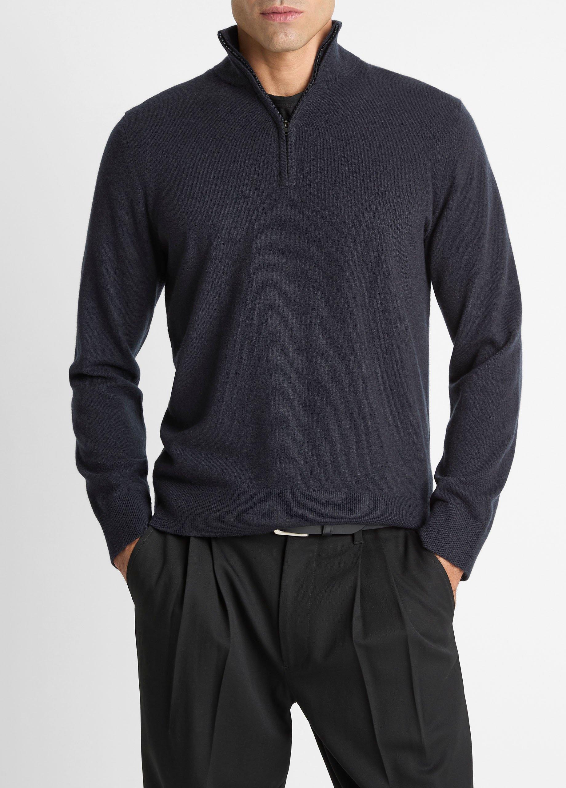 Men's Cashmere Quarter-Zip Sweater, Coastal Blue, Size L Vince