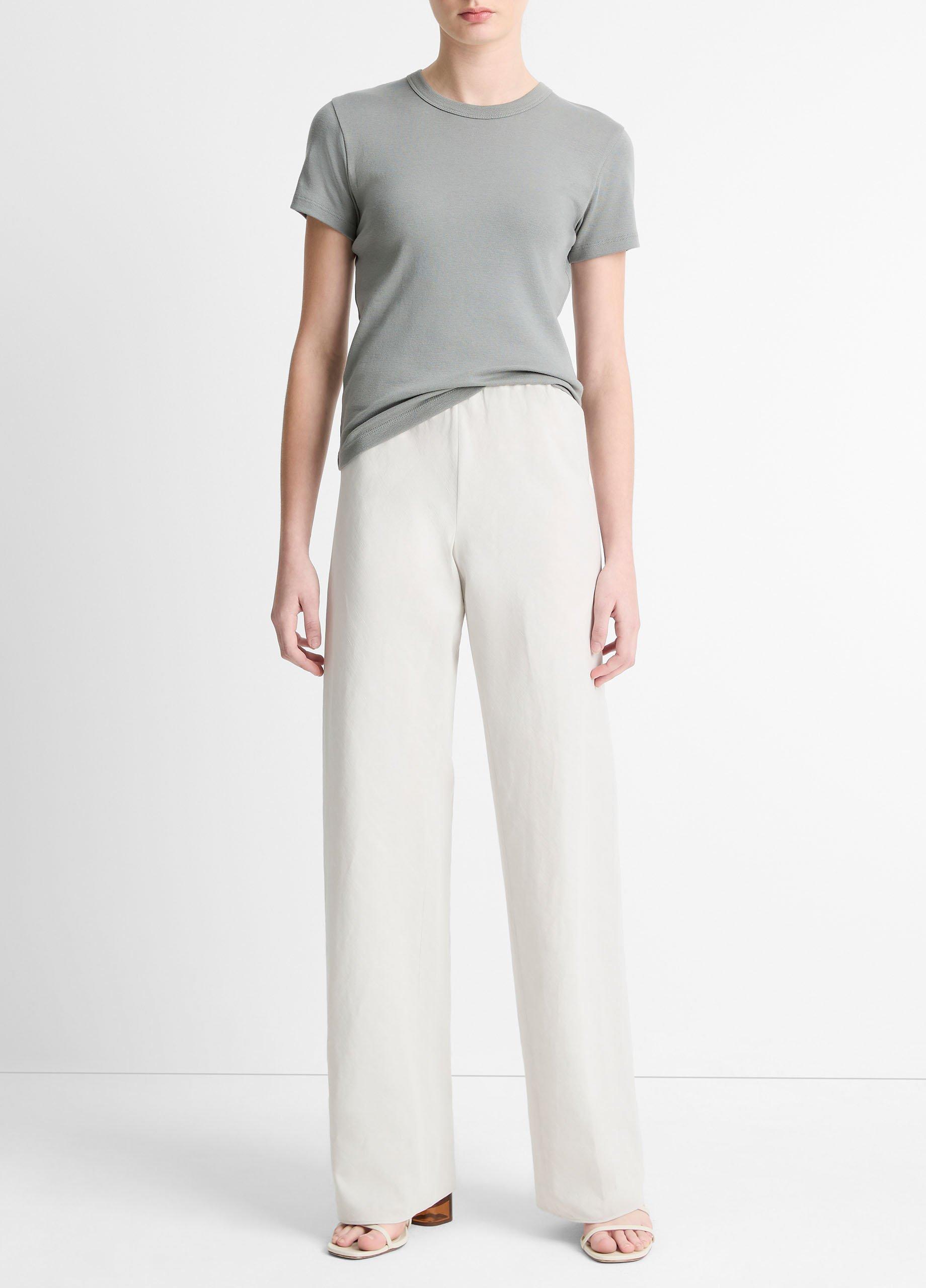 Women's Colette High-Rise Cotton & Linen-Blend Bias Pant, Salt Glass, Size L Vince