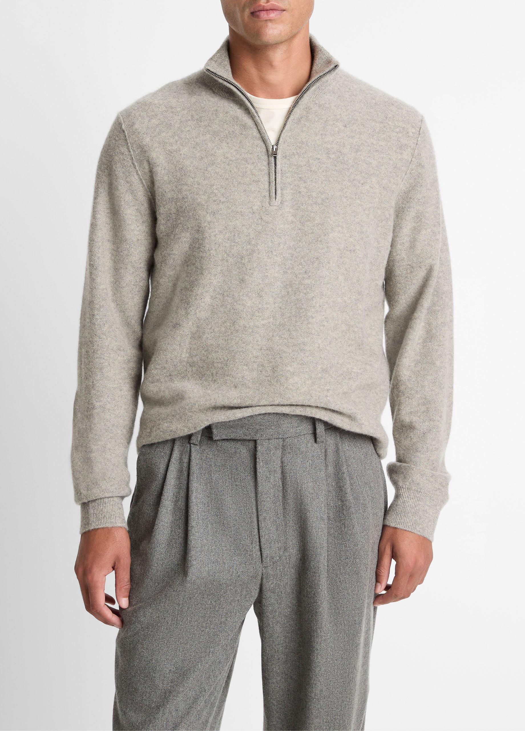Men's Plush Cashmere Quarter-Zip Sweater, Heather Mouse, Size XS Vince