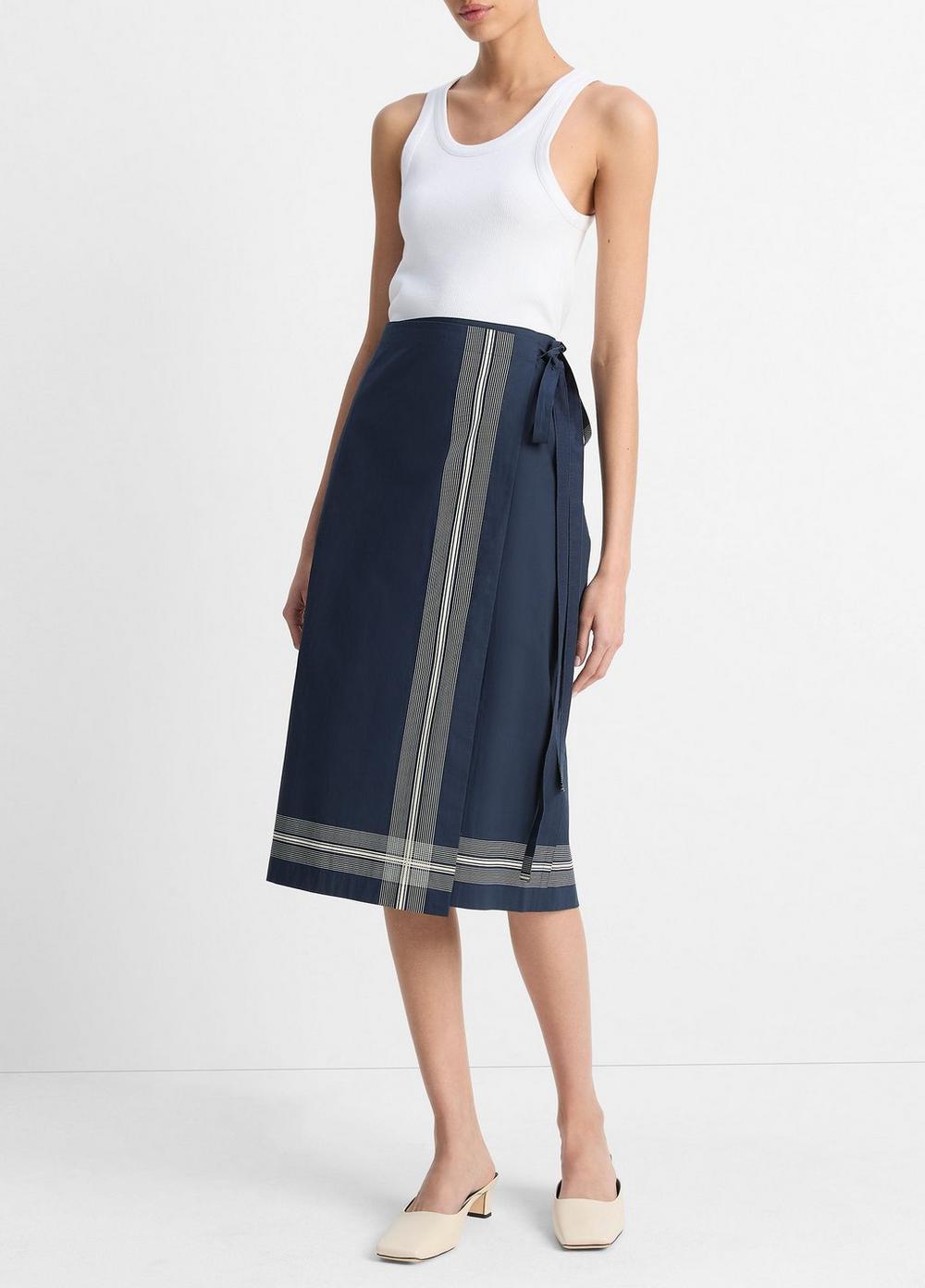 Women's Handkerchief-Stripe Straight Wrap Skirt, Coastal Blue/pale Canyon, Size 00 Vince