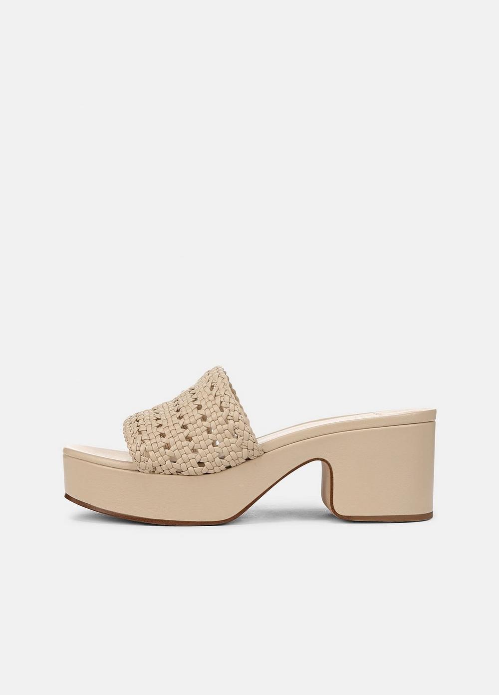 Women's Margo Woven Leather Platform Sandal, Birch Sand, Size 9.5 Vince