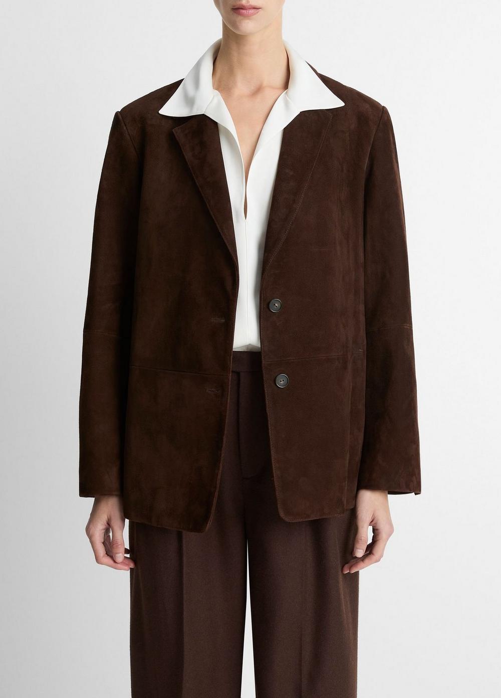 Women's Suede Blazer, Chocolate, Size 12 Vince