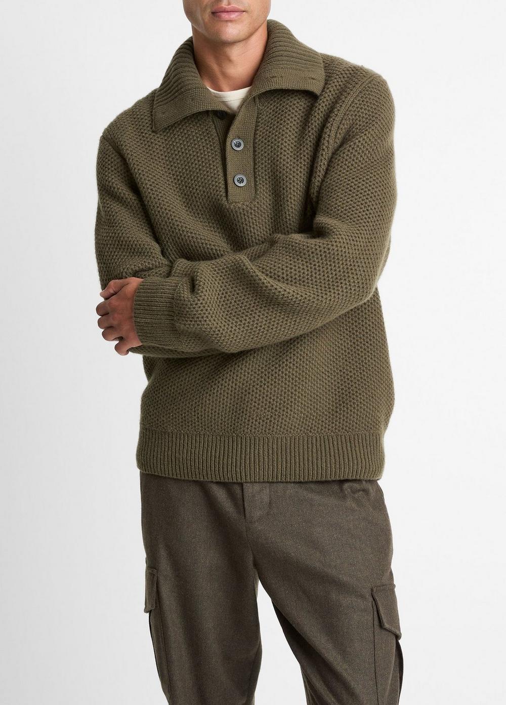Men's Honeycomb Wool Mock-Neck Sweater, Leaf, Size XS Vince