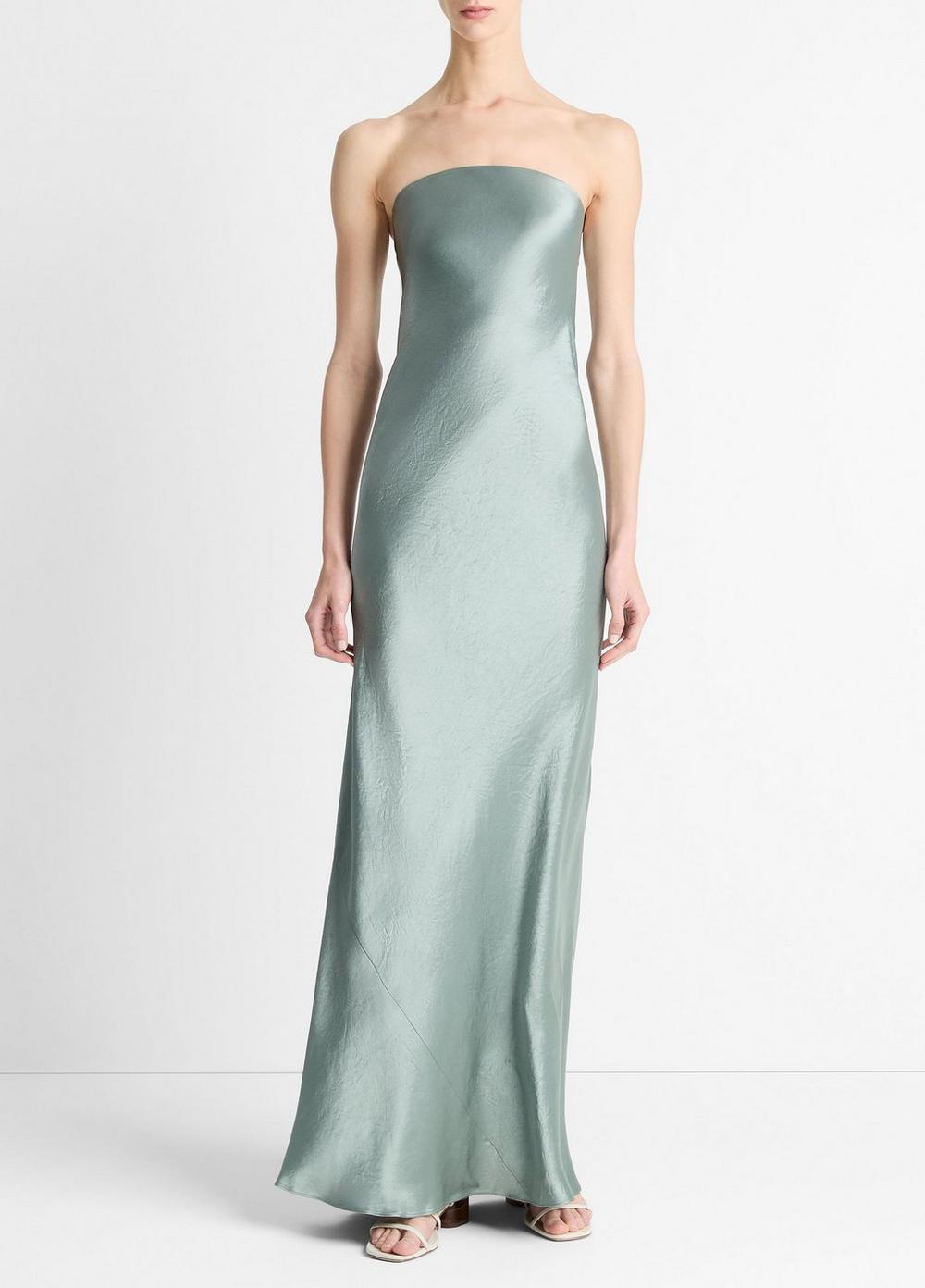 Women's Satin Strapless Maxi Dress, Clay Sage, Size 6 Vince