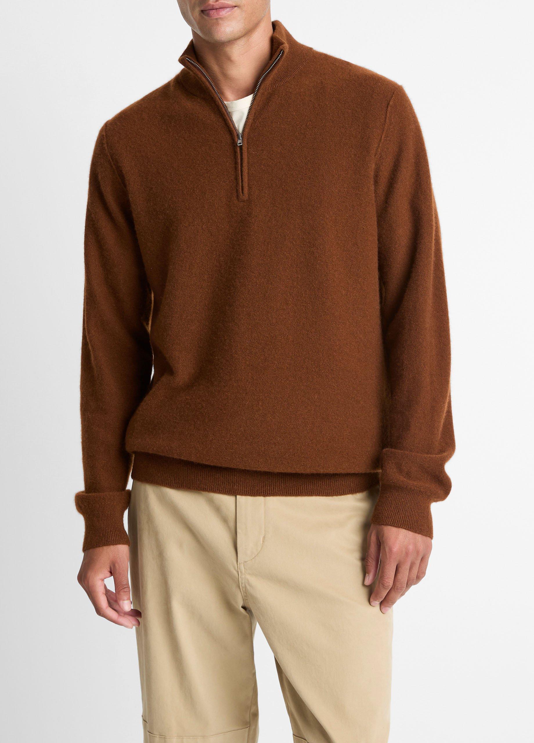 Men's Plush Cashmere Quarter-Zip Sweater, Copperhead, Size XS Vince