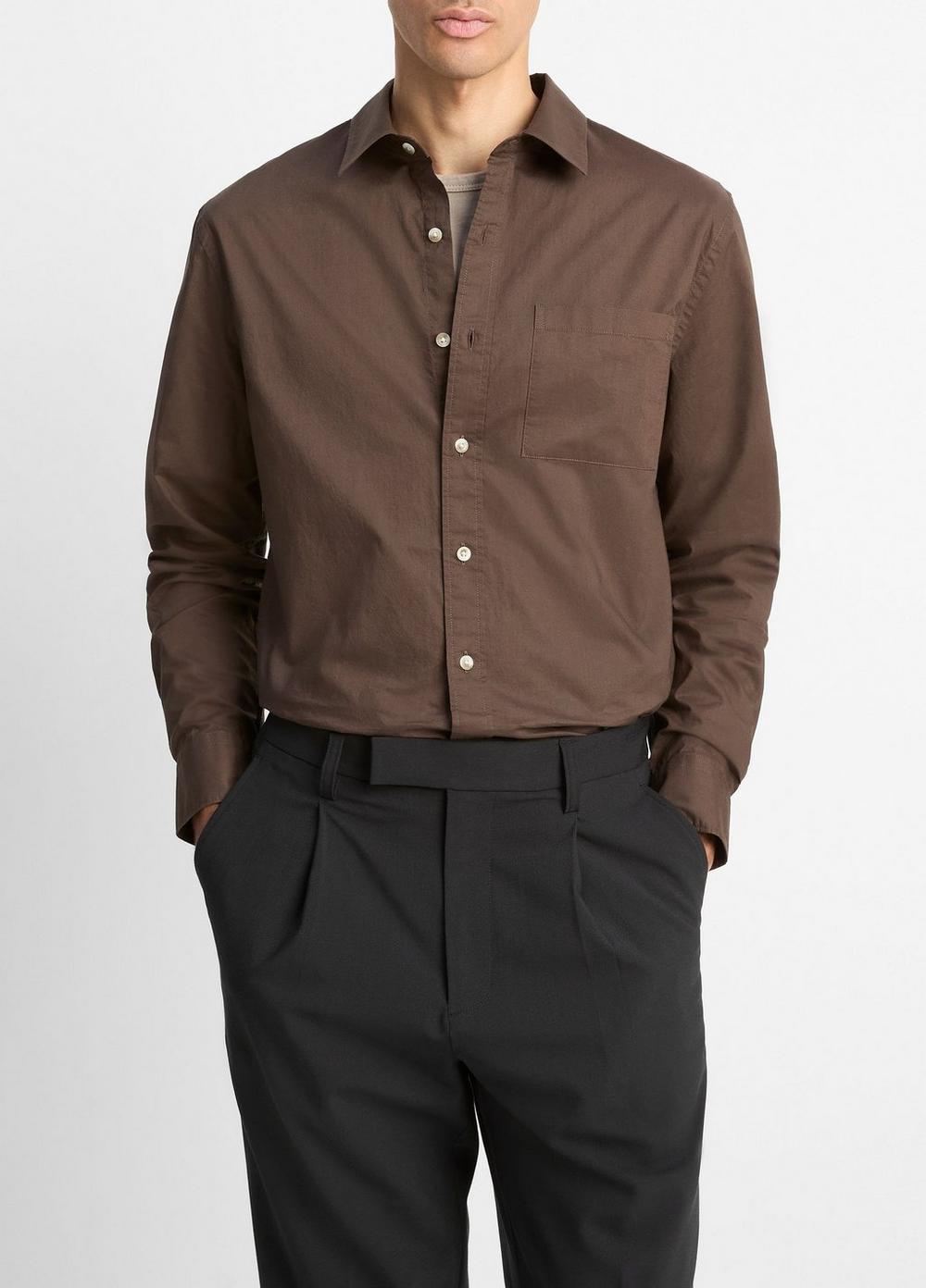 Men's Cotton Poplin Button-Front Shirt, Dark Downtown, Size S Vince