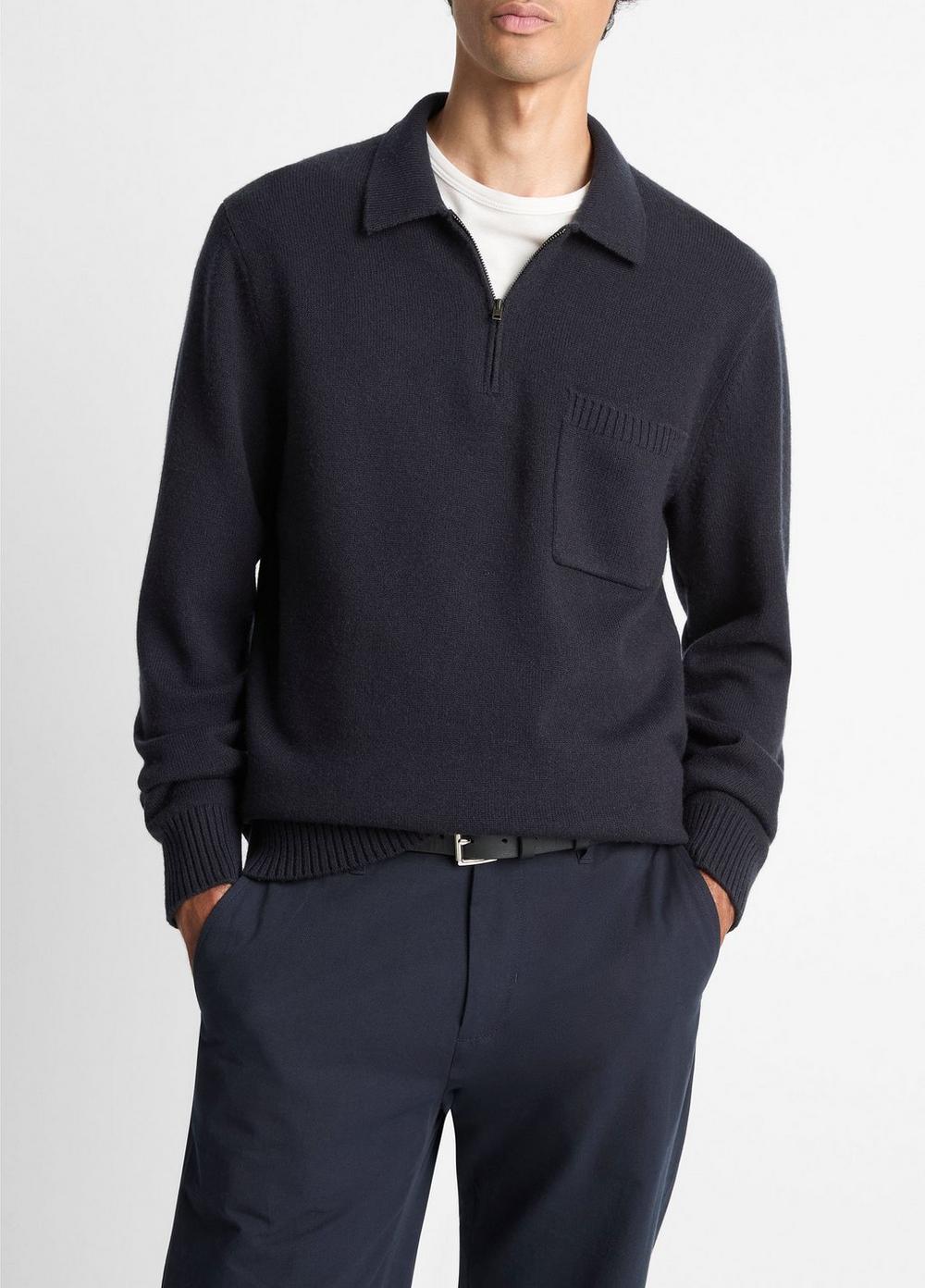 Men's Wool & Cashmere-Blend Quarter-Zip Polo Sweater, Coastal Blue, Size M Vince