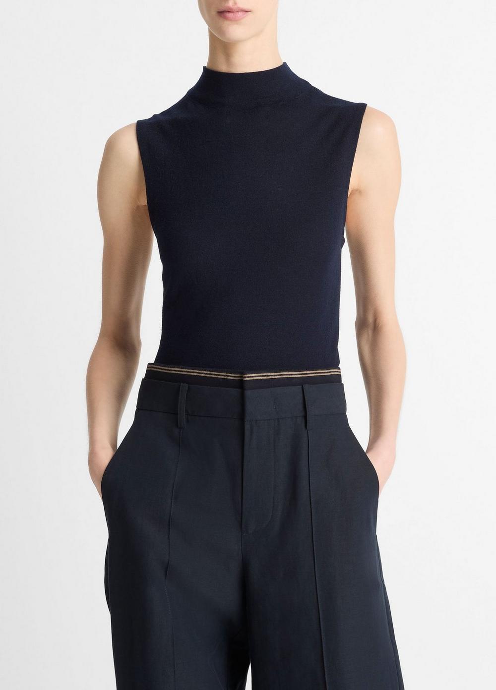 Women's Wool-Blend Sleeveless Mock-Neck Sweater, Coastal Blue, Size M Vince