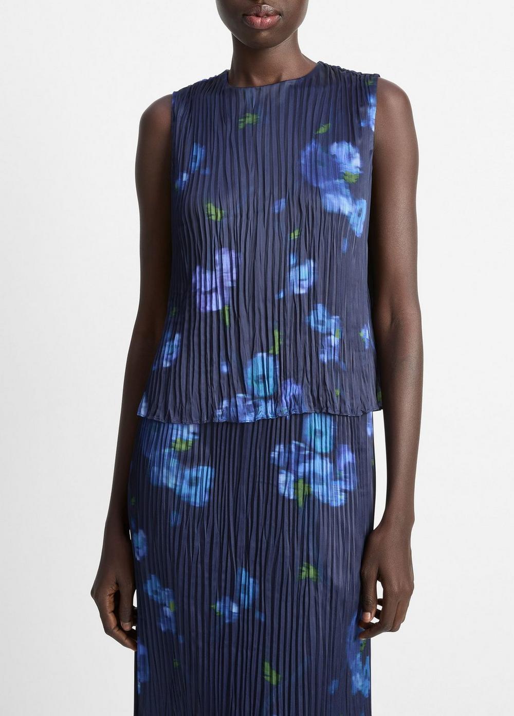 Women's Poppy Blur Crushed Satin Shell, Midnight, Size XS Vince by Vince
