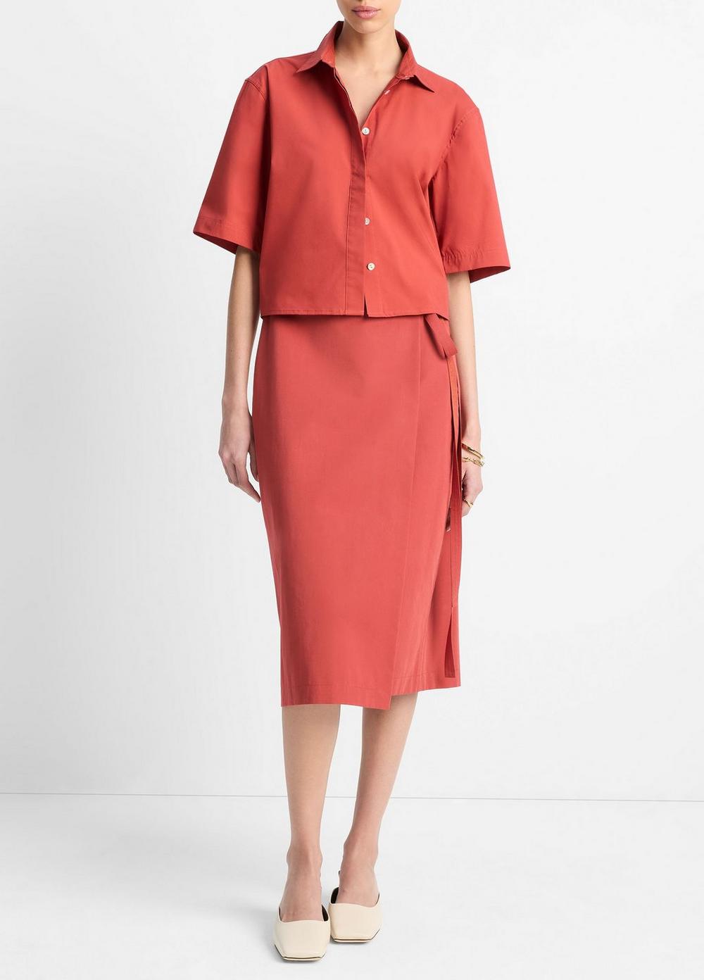 Women's Cotton-Blend Straight Wrap Skirt, Brick Rose, Size 00 Vince