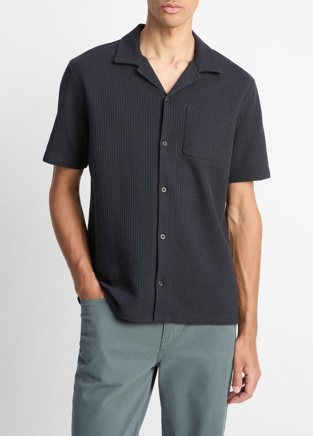Men's Seersucker-Knit Cotton Cabana Shirt, Coastal Blue, Size XS Vince