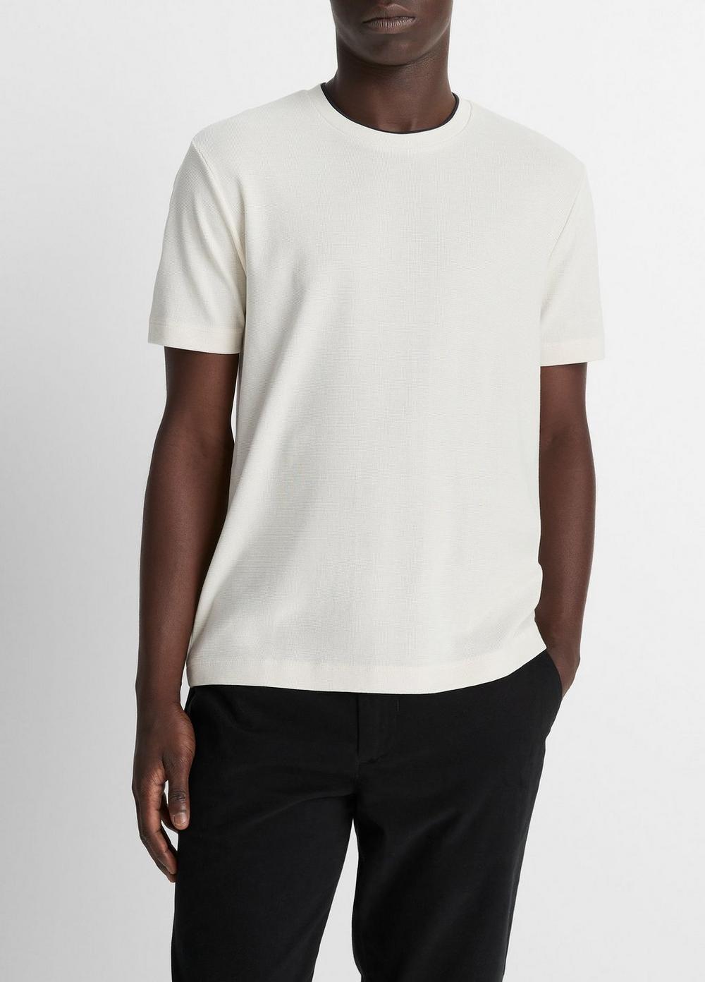 Men's Double-Neck Pima Cotton T-Shirt, Blanco/coastal Blue, Size XL Vince