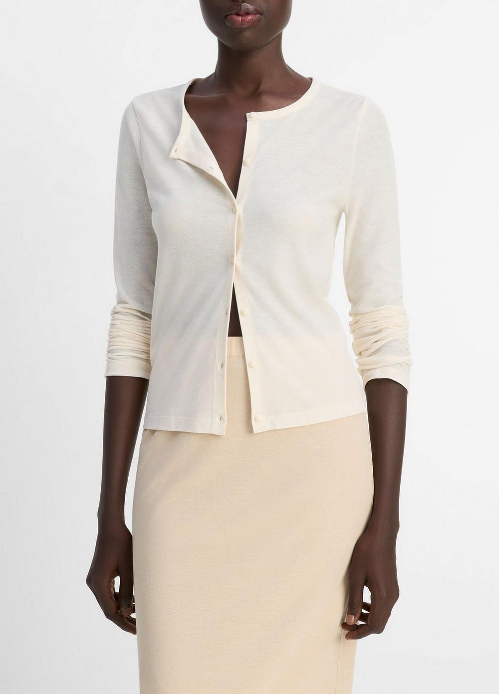 Women's Cotton Crepe Jersey Cardigan, Oat Shell, Size XL Vince