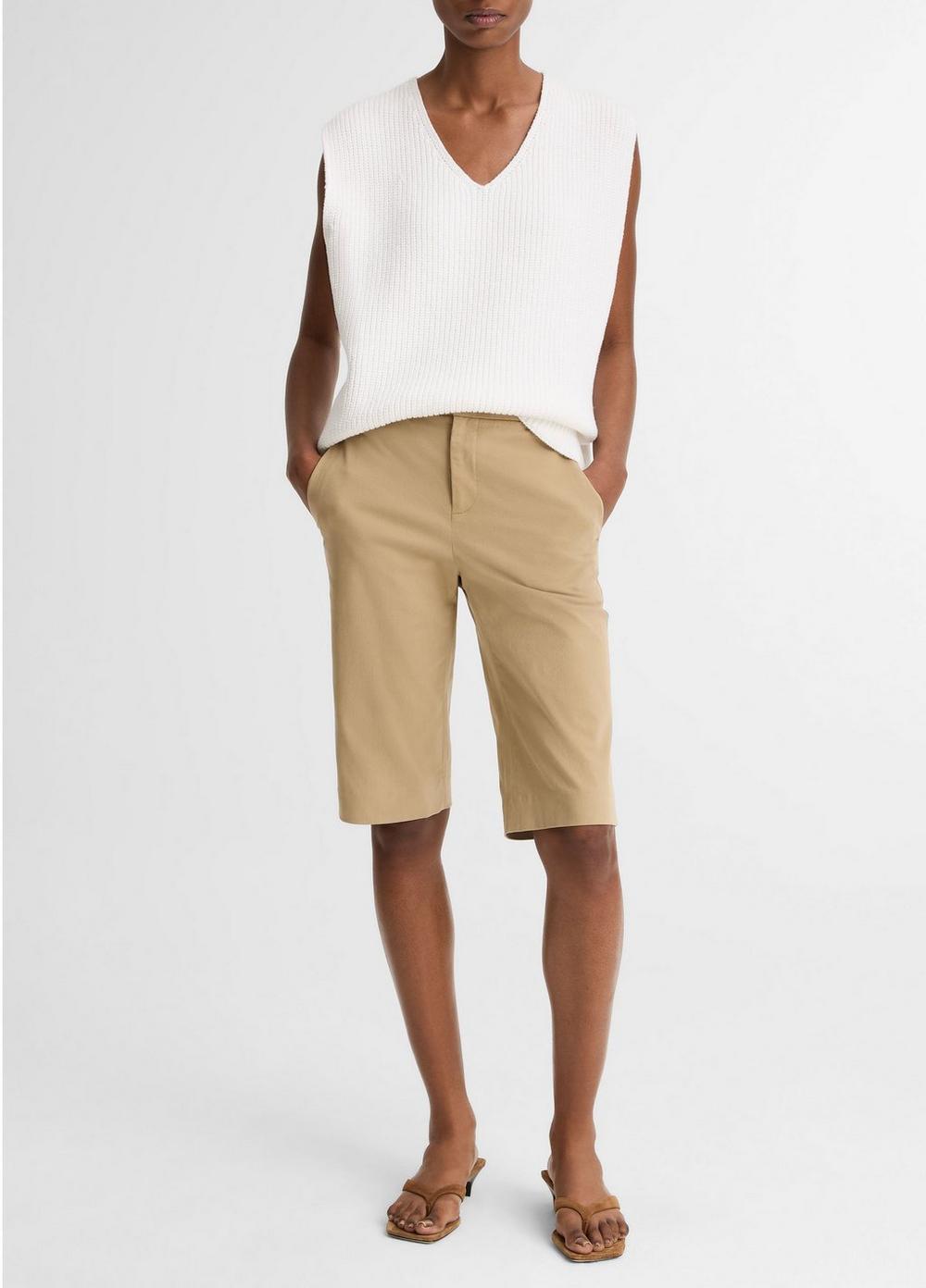 Women's Avery Mid-Rise Italian Stretch-cotton Short, Desert, Size 14 Vince by Vince
