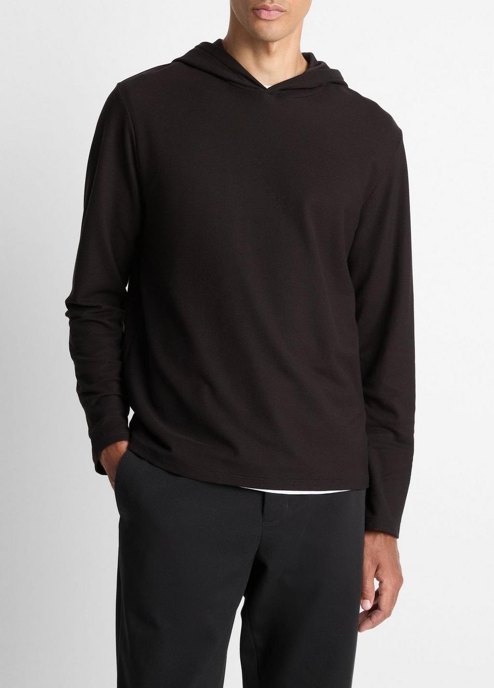 Men's Pima Cotton Piqué Hoodie, Black, Size XL Vince
